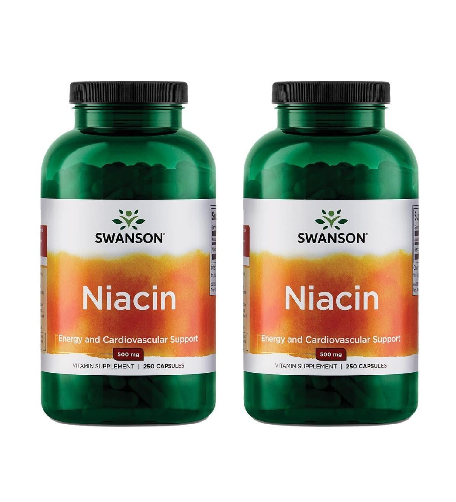 Swanson Niacin (B3) Cardio Health Support Carbohydrate Metabolism 500 Milligrams 250 Capsules (2 Pack)