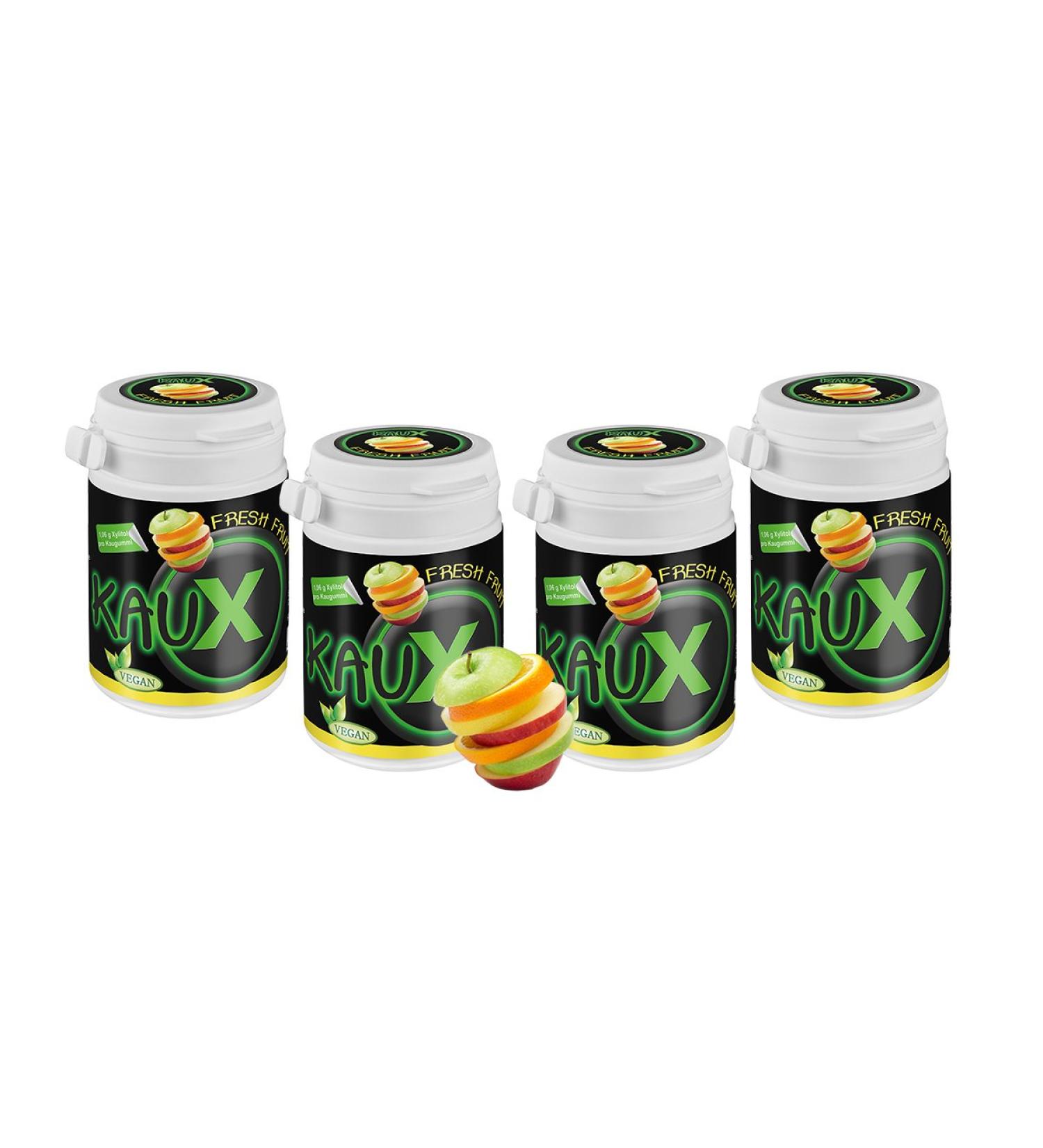 KauX Xylitol Dental Care Chewing Gum - Aspartame-Free Fresh Fruit Flavor Pack of 4 (60g | 40 Pieces) - International Shipping Available - Buy Online on GoSupps.com