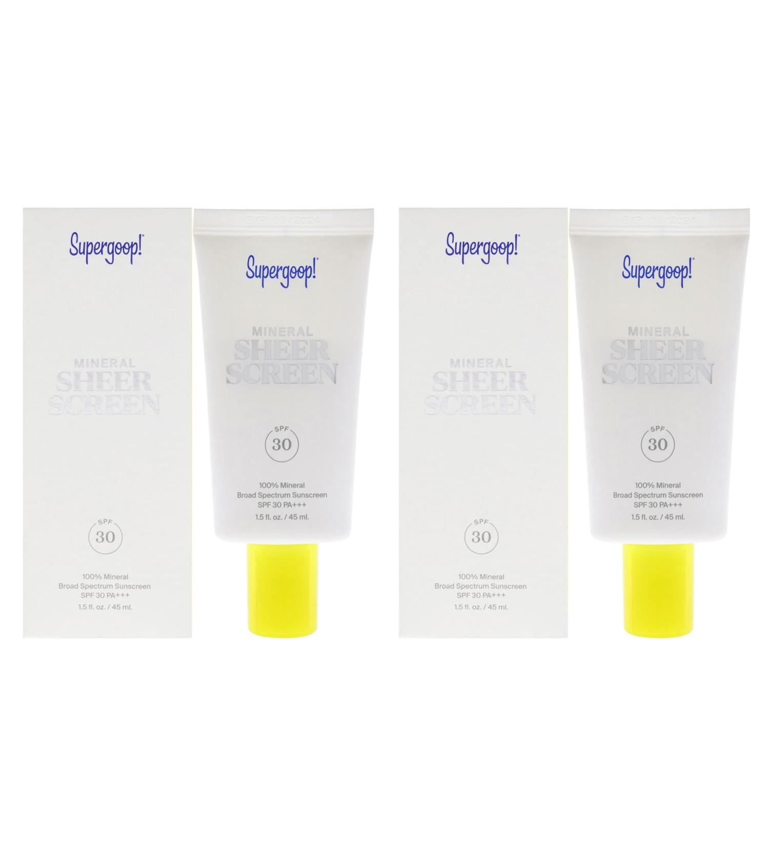 Mineral Sheer Screen SPF 30 by Supergoop for Women - 1.5 oz Sunscreen - Pack of 2 - Buy Online on GoSupps.com