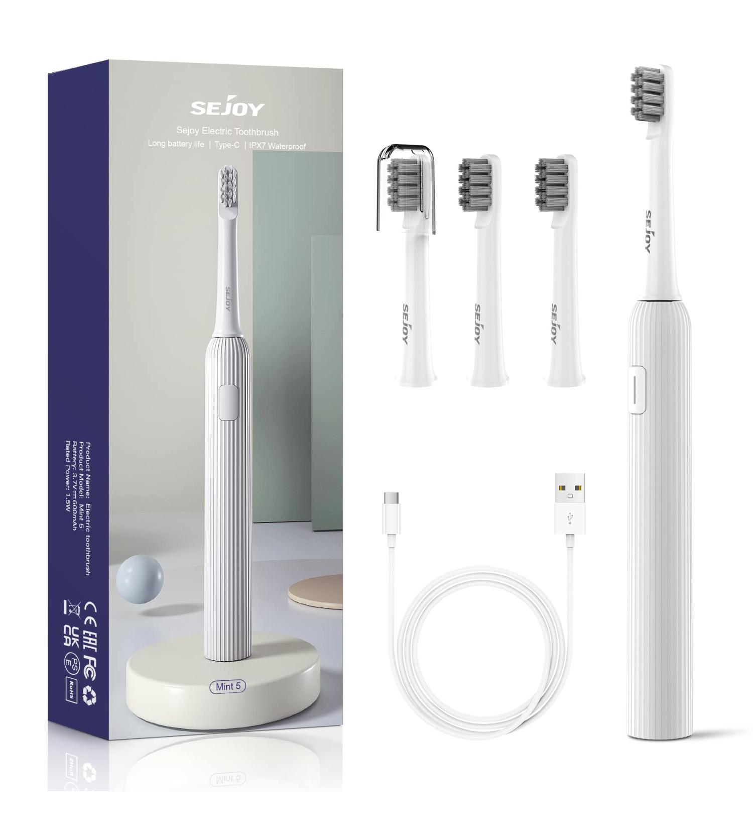 Sejoy Rechargeable Electric Toothbrush for Adults and Kids - Fast Charge Sonic Power Toothbrush with Travel Lock - 4 Brush Heads Included - Buy Online on GoSupps.com