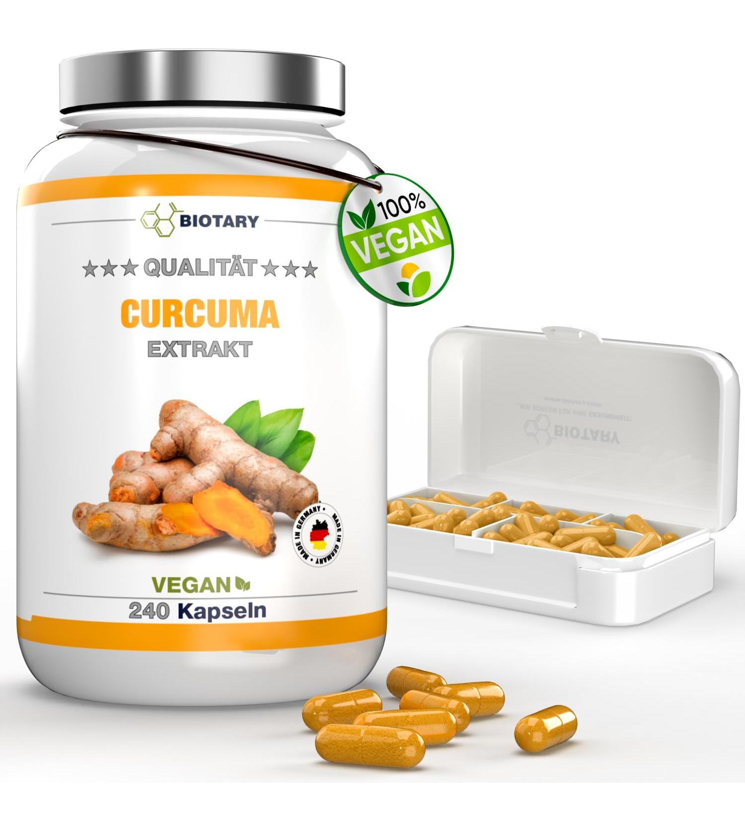 Turmeric Extract - 240 capsules - Curcumin content equivalent to 17 500mg Turmeric - 4 months stock - Pill box included - High dosed 98% - Vegan - Tested in - Buy Online on GoSupps.com