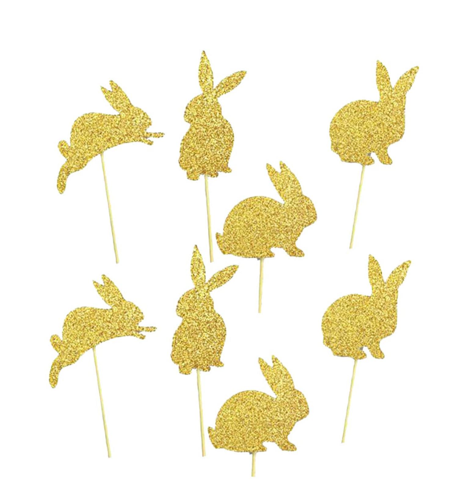 Muzrunq Bunny Cupcake Toppers Rabbit Cake Toppers Rabbit Cupcake Toppers Birthday Party Easter Cake Decoration 4 Types 8 Pcs (Golden) - Buy Online on GoSupps.com