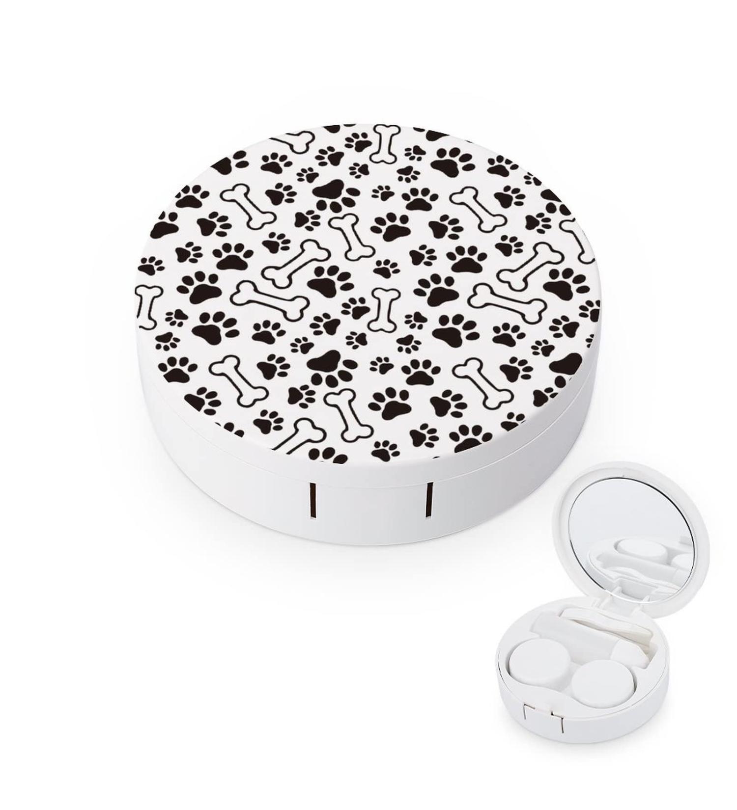 Dog Paw Print Round Case For Contact Lens Kit Storage Box with Mirror Printed - Buy Online on GoSupps.com