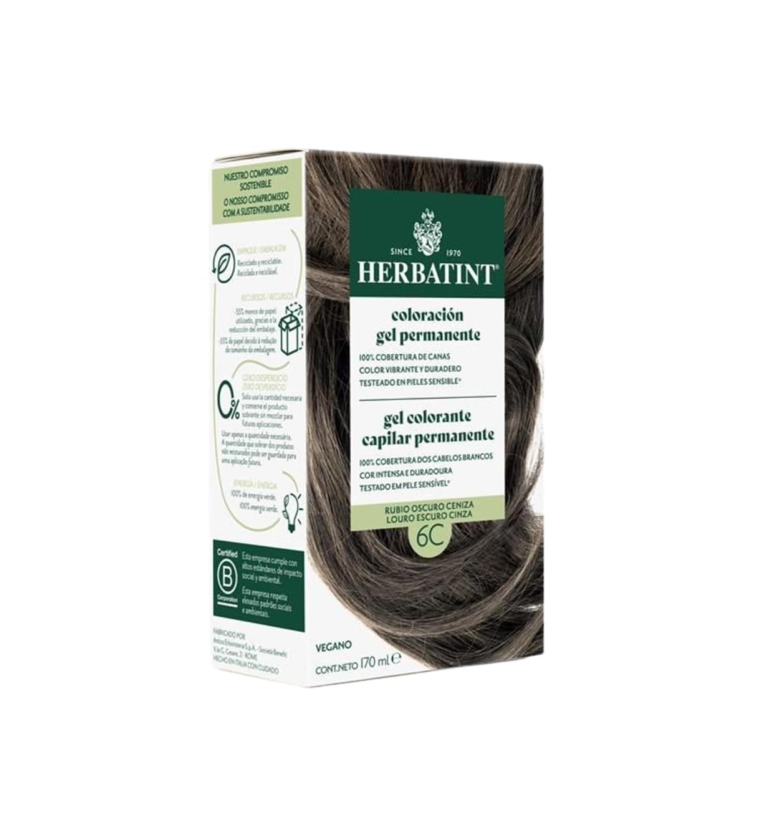 Herbatint Herbatint Permanent Hair Colour 6C Dark Ash Blonde 170ml | No Ammonia Optimal Grey Coverage Dermatologically Tested with 8 Natural Extracts