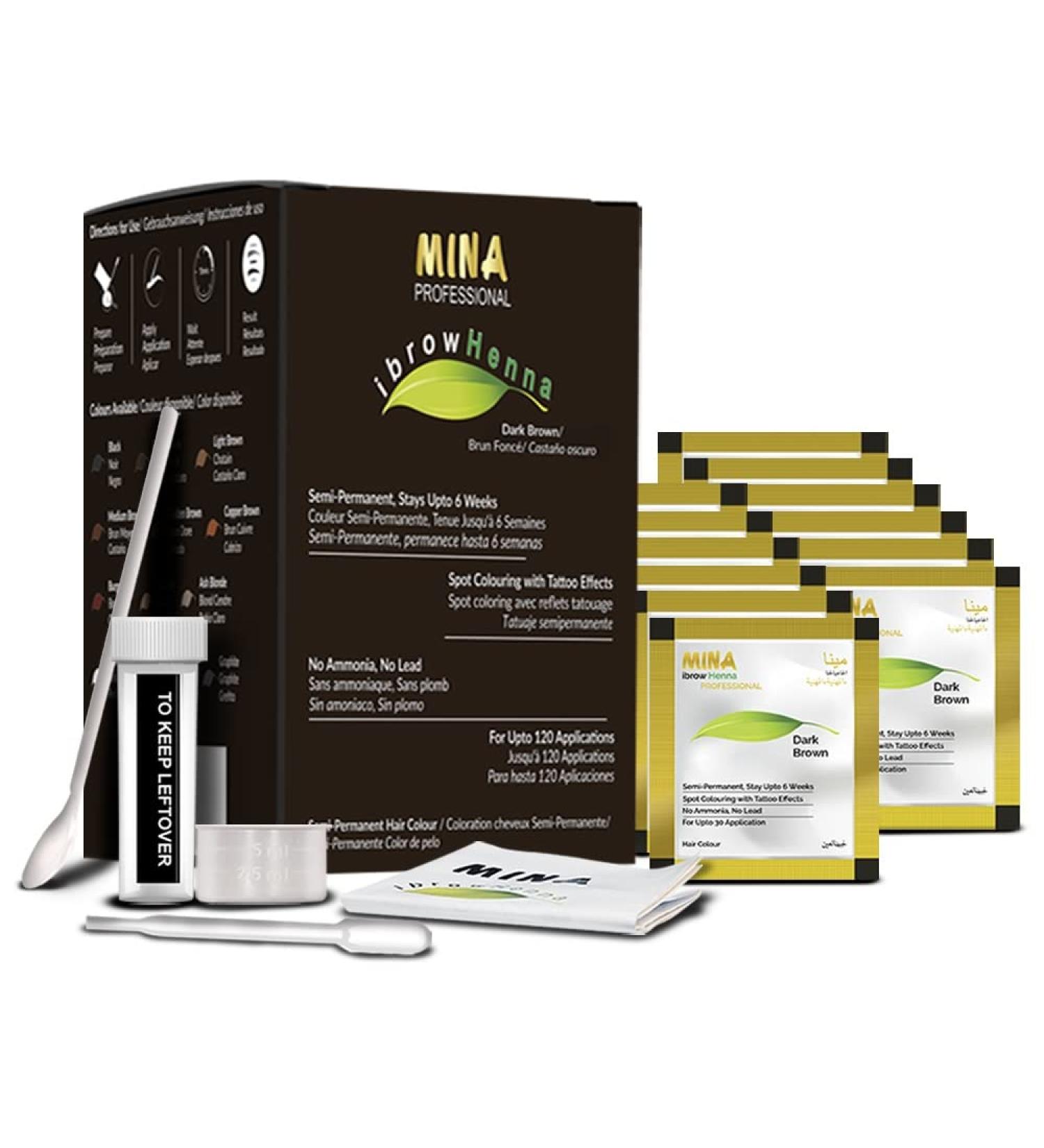 Mina ibrow Henna Hair Color Refill Pack - Dark Brown | Long-Lasting Natural Spot Coloring and Professional Tinting Powder | Water-Proof & Smudge-Proof | Ammonia-Free & Lead-Free | 100% Gray Coverage | Vegan | 120 Applications - Buy Online on GoSupps.com
