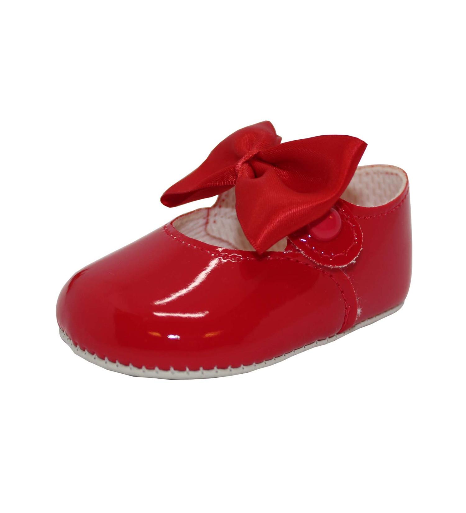 British-Made Baby Girls Red Pram Shoes with Bow Detail | Soft Sole | Size 3 UK Child - Buy Online on GoSupps.com