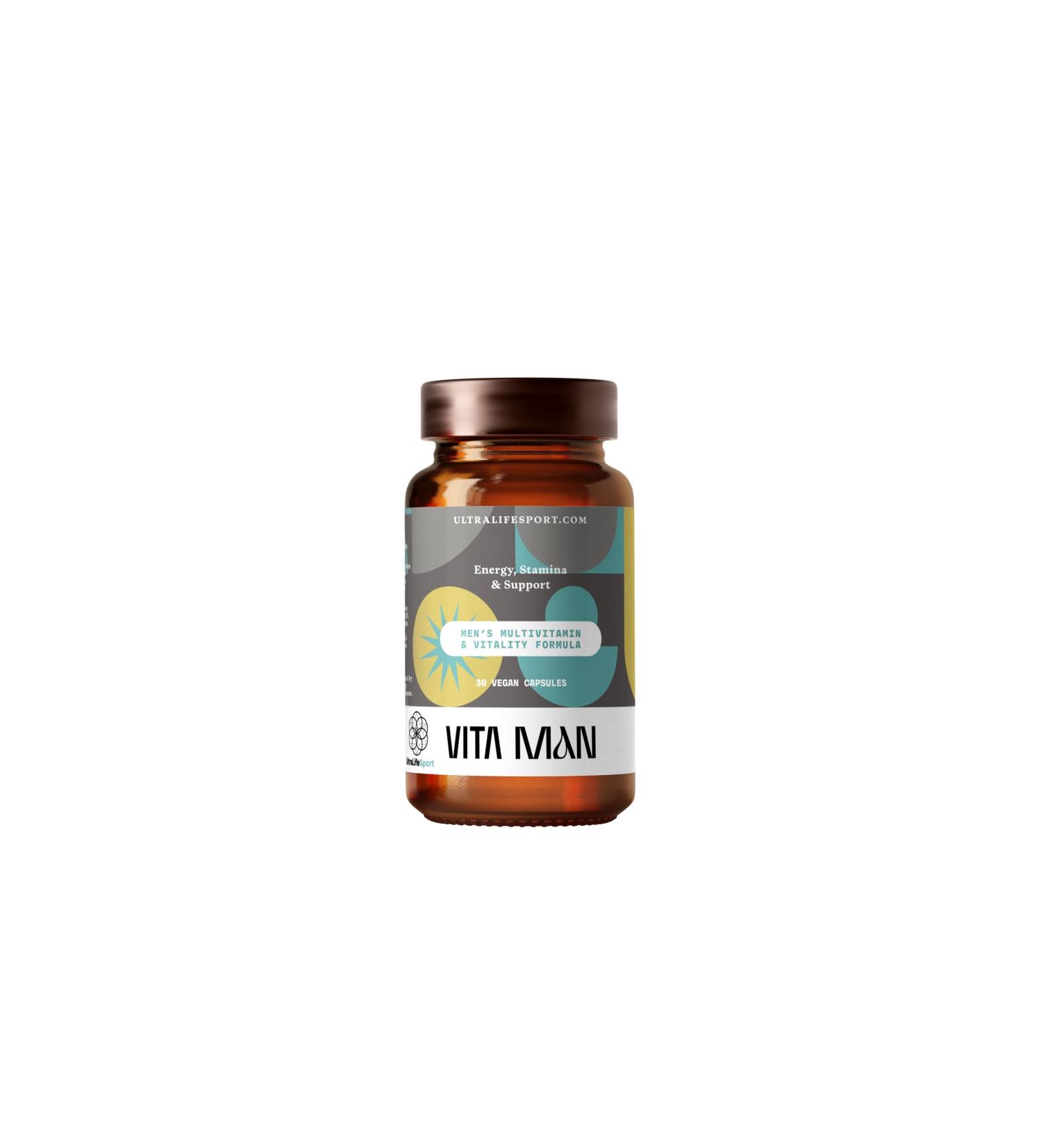 Ultra Life Sport - VITA Man Premium Men's Multivitamin - 30 Capsule Daily Vitamins for Men with Vitamin E K2 MK-7 and B Vitamins for Maximum Absorption - 100% Vegan Organic Non-GMO Gluten Free - Buy Online on GoSupps.com