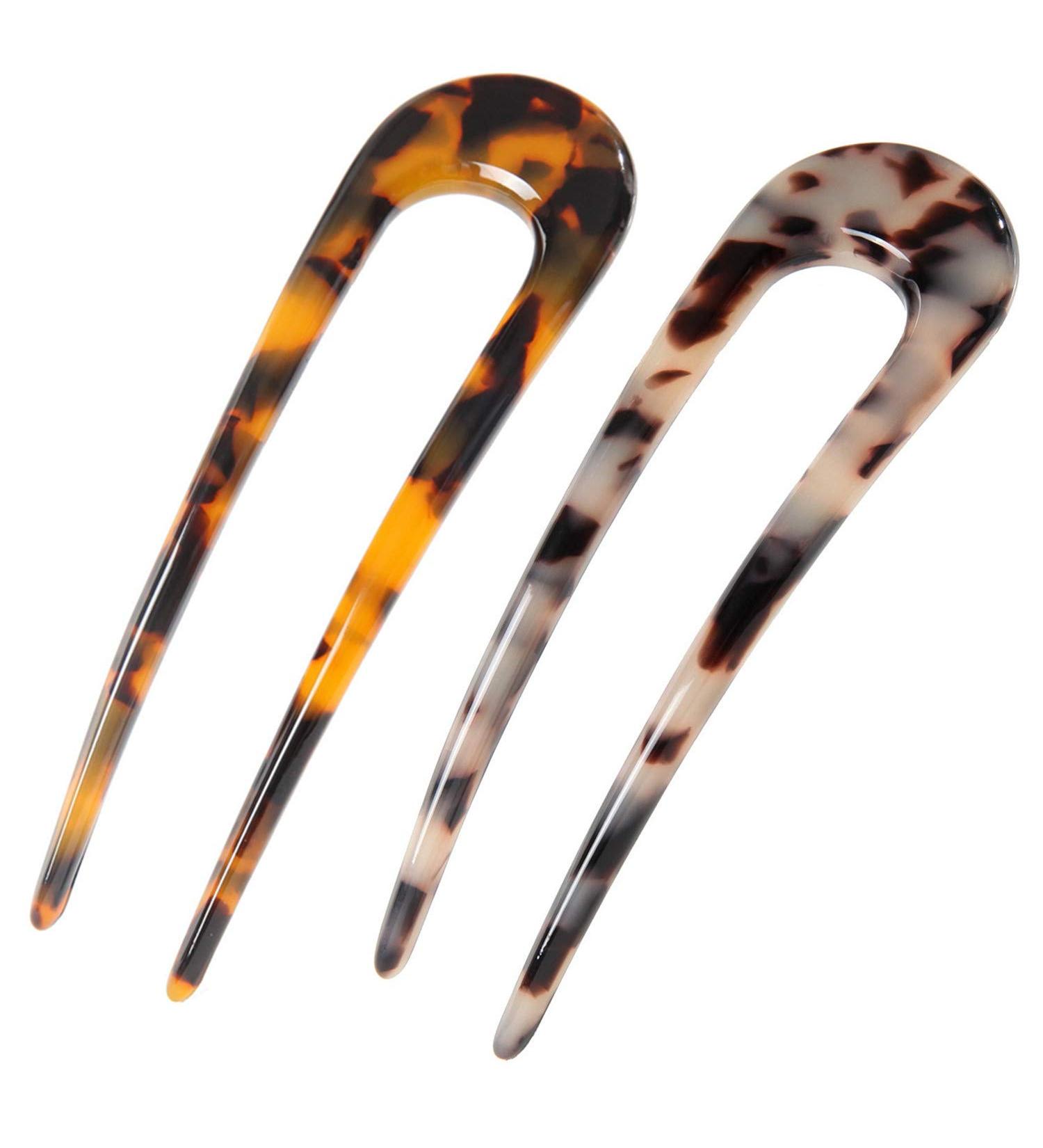 2 Pack Celluloid U-Shape Hairpins - French Style Hair Forks for Women & Girls - Ivory Tokyo - Buy Online on GoSupps.com