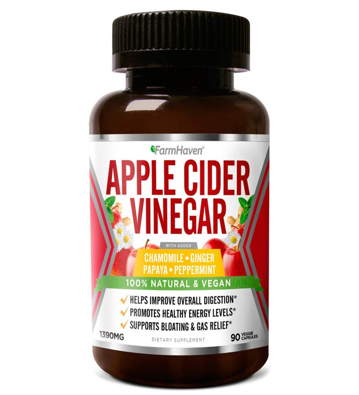 Apple Cider Vinegar Capsules with Ginger, Papaya & Chamomile | 1390mg | Digestion, Energy & Immunity Support | Relieves Gas & Bloating | Non-GMO Natural Formula | 90 Capsules - Buy Online on GoSupps.com
