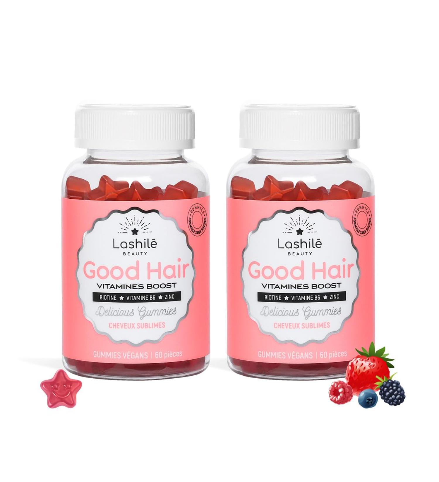 Lashil Beauty - Good Hair Vitamins - Food Supplements - Growth & Fortification - Proven Effectiveness - Made in France - Biotin Zinc Vitamin B8 C B6-120 Gummies - Buy Online on GoSupps.com