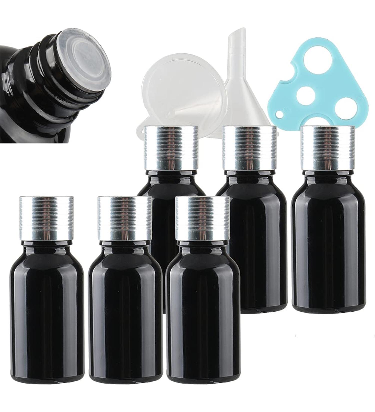 Tianzd 15ml Black Glass Bottles - 6 Pack with Silver Caps for Oils Perfumes & Aromatherapy - Empty Small Containers for Flasher & Massage - Buy Online on GoSupps.com