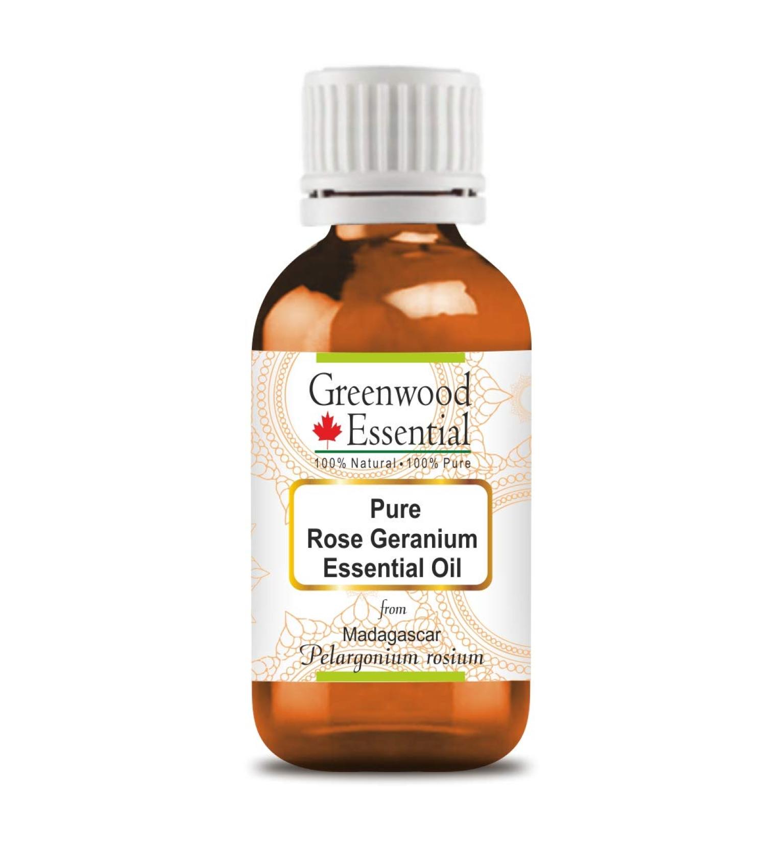 Greenwood Essential Pure Rose Geranium Essential Oil 10ml - Steam Distilled with Euro Dropper - Buy Online on GoSupps.com
