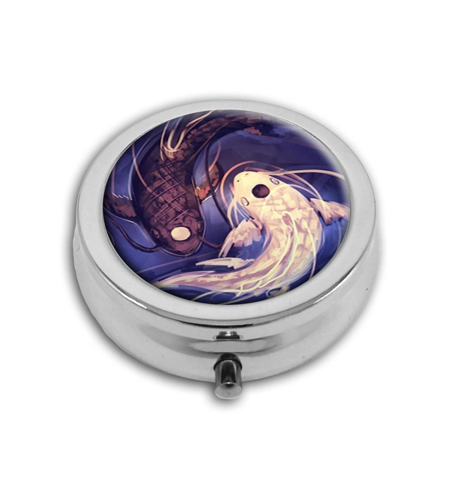 Koi Fish Ying Yang Design Custom Round Pill Box | Unique Medicine Organizer & Coin Purse - International Shipping Available - Buy Online on GoSupps.com