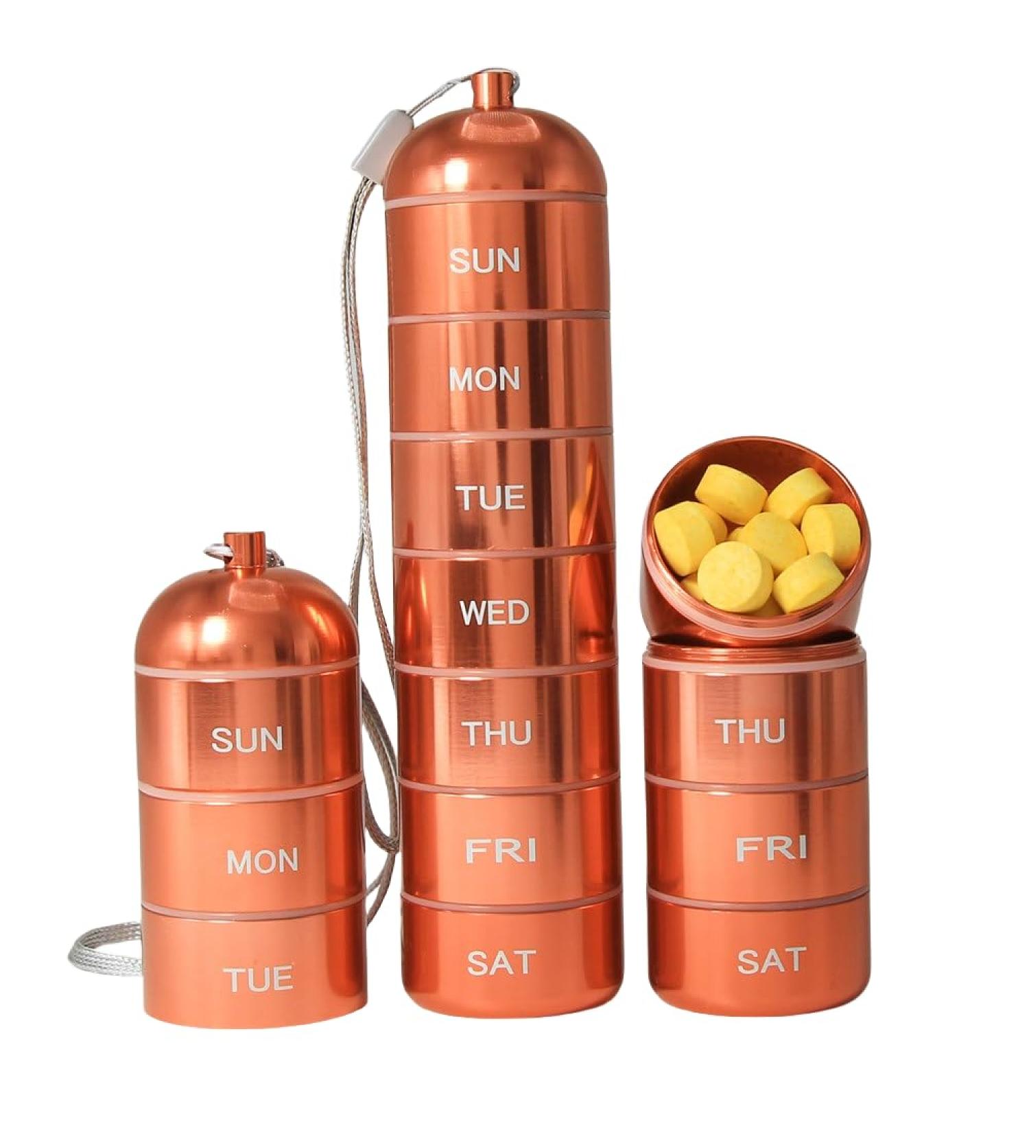 Metal Travel Pill Organizer - Compact 1 PCS Model 1 in Gray & Orange | Ideal for Travel & Medication Management - Buy Online on GoSupps.com