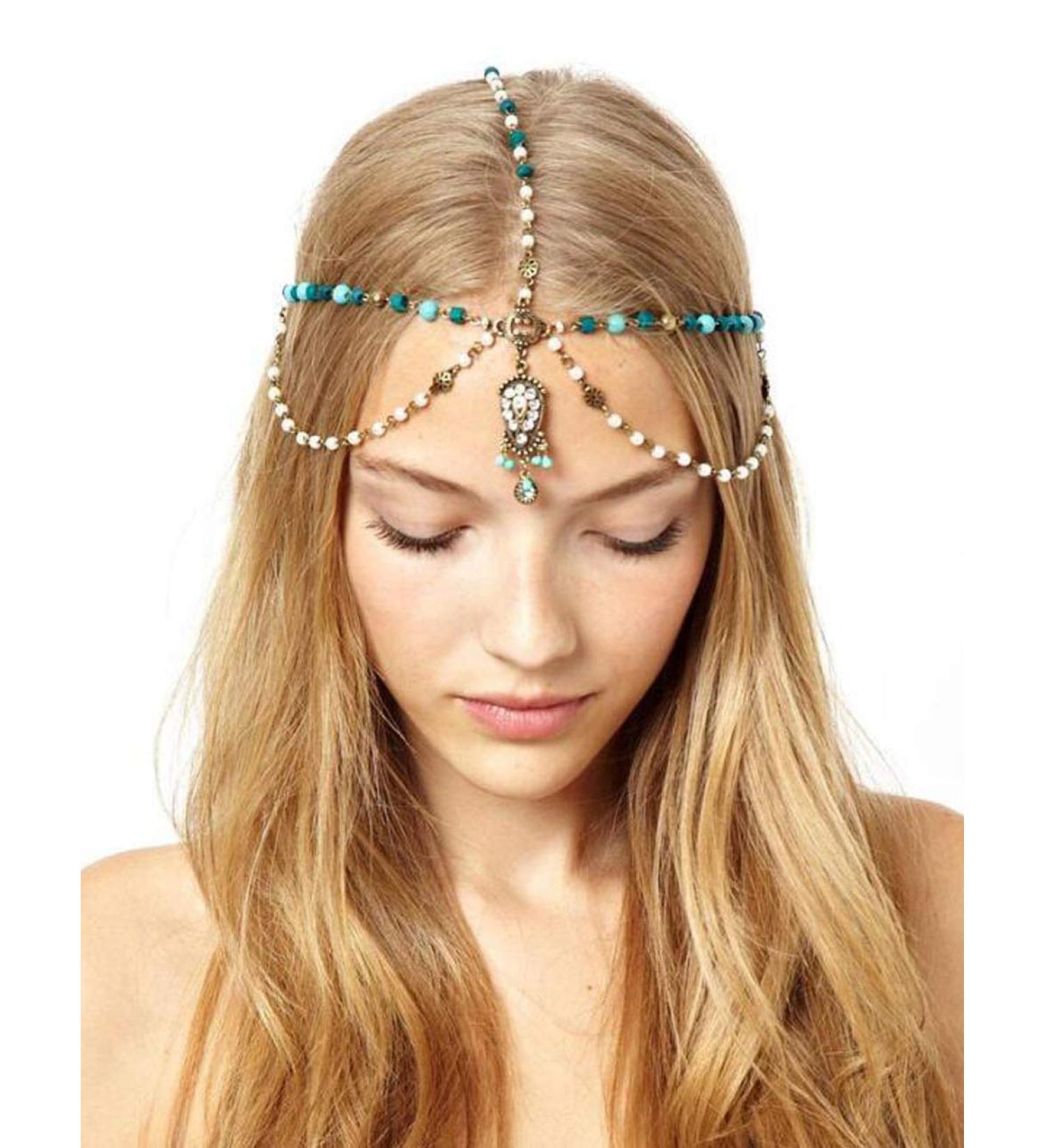 Deniferymakeup Bridal Boho Vintage Gold Head Chain Bridal Headpiece Bohemian Wedding Hair Accessories for Bride and Women - Buy Online on GoSupps.com