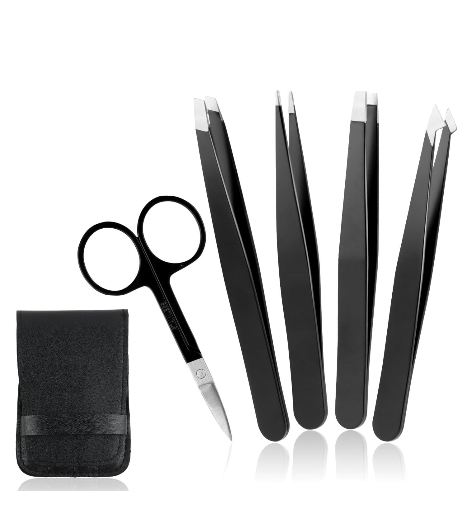 4 Eyebrow Tweezers and 1 Scissors Set Eyebrow Tweezers Stainless Steel Pointed Tweezers Straight Slicker Tip Tweezers for Removing Blackheads Ingrown Hair - Buy Online on GoSupps.com