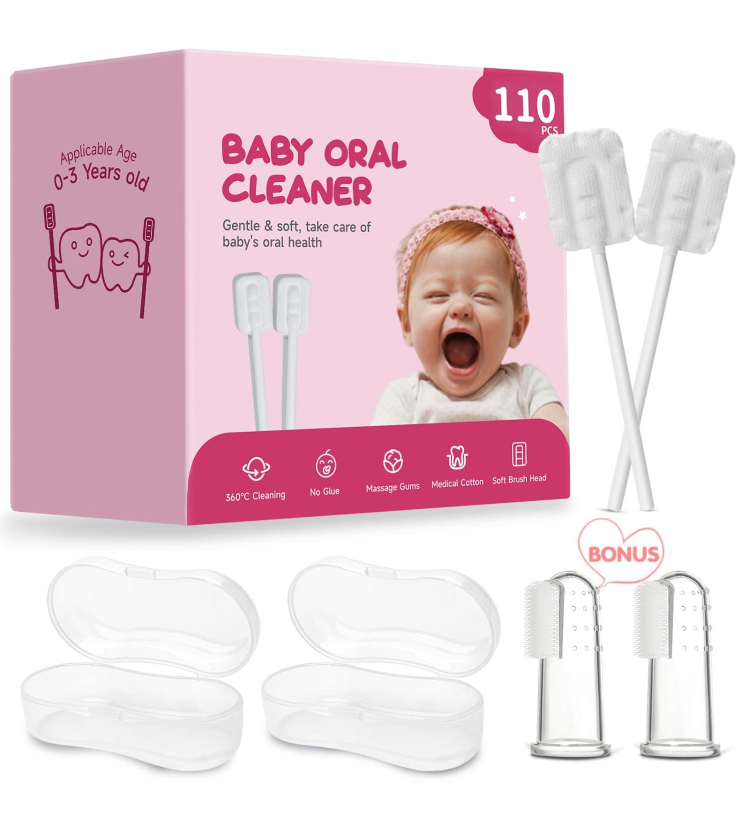 110Pcs Baby Tongue Cleaner & Toothbrush Set | Newborn Oral Care & Gum Cleaner for 0-36 Months | Disposable Infant Dental Care - Buy Online on GoSupps.com