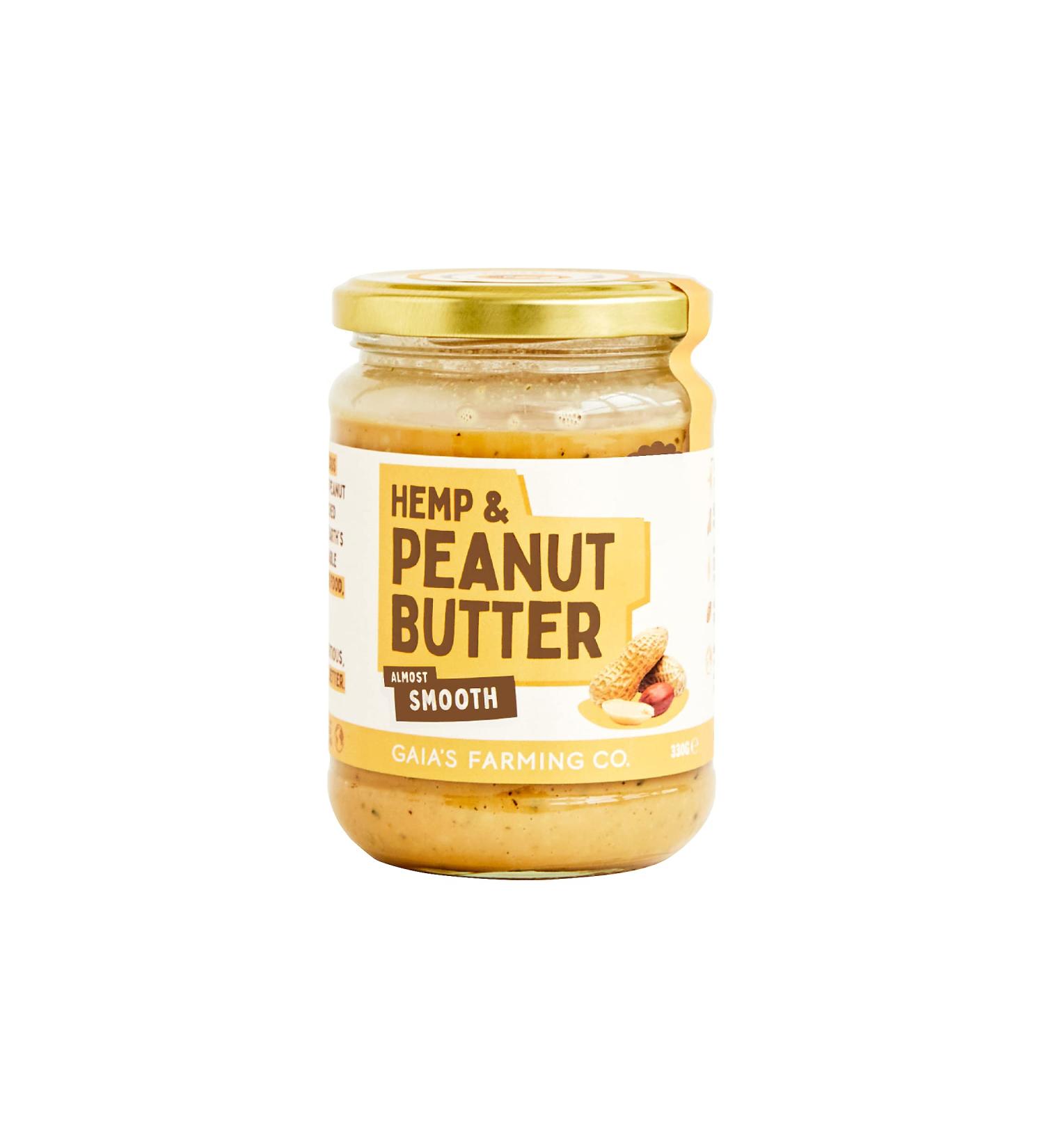Peanut Butter with Hemp - Almost Smooth Hemp & Nut Butter - 330 g Vegan & Vegetarian Friendly All Natural Peanut Butter - With Omega 3 & 6 Plant Based Protein & Fibre by Gaia s Farming Co. 330 g (Pack of 1) - Buy Online on GoSupps.com