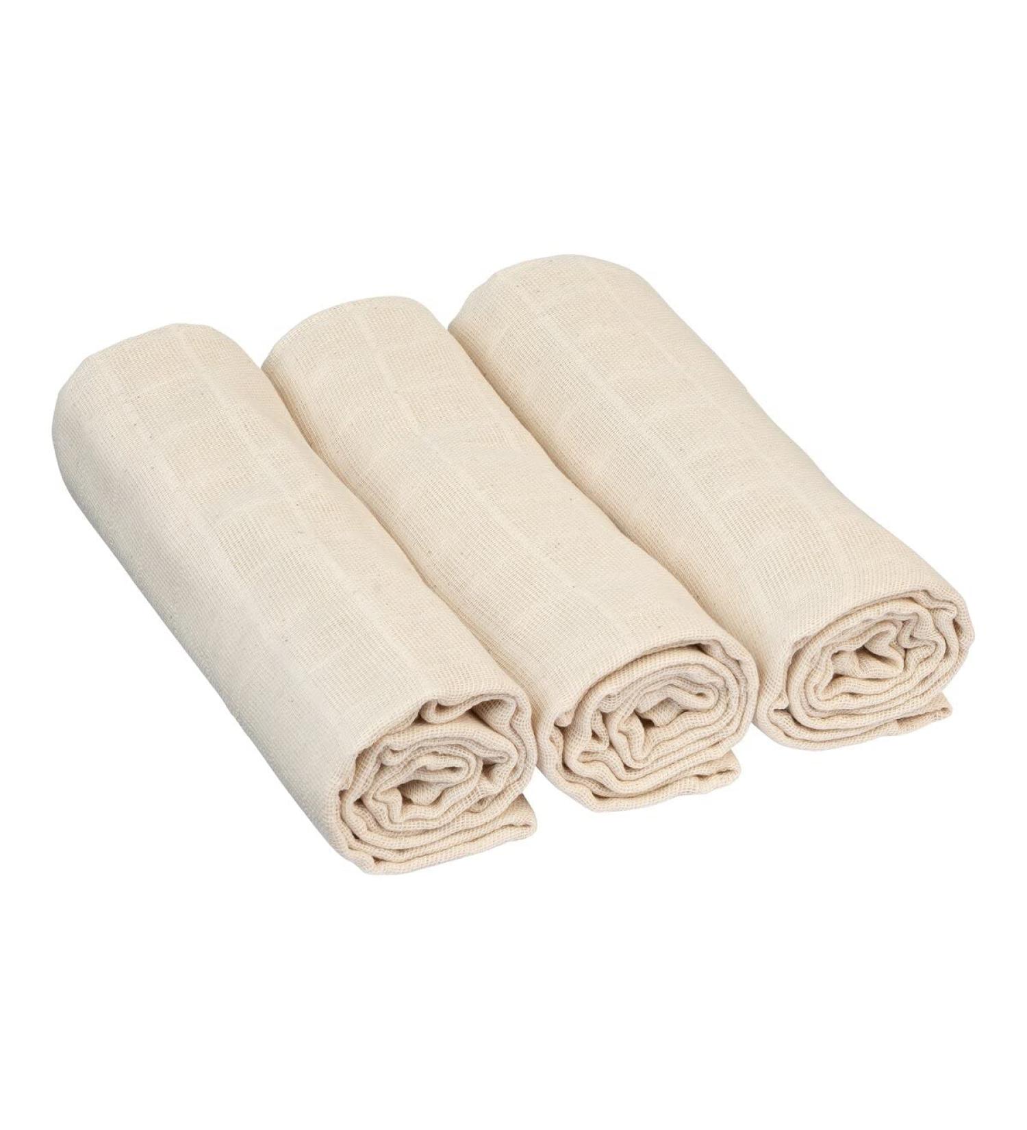 BORNINO Unbleached Muslin Diapers - Pack of 3 80x80cm | Natural Soft Cotton Cloth Diapers with High Absorbency - Buy Online on GoSupps.com