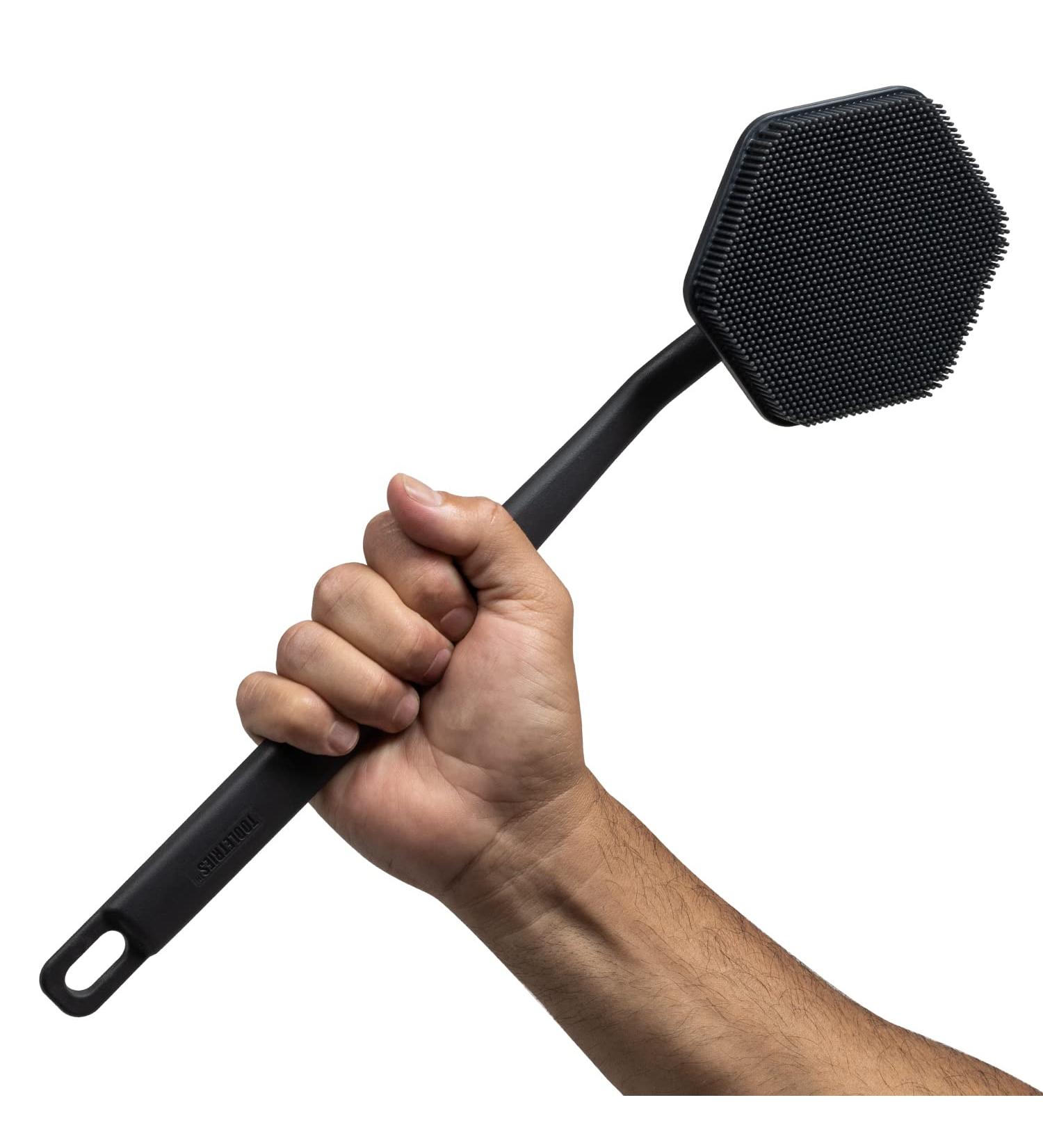 Tooletries Back Scrubber - Exfoliating Silicone Shower Brush with Long Handle - Charcoal - Buy Online on GoSupps.com