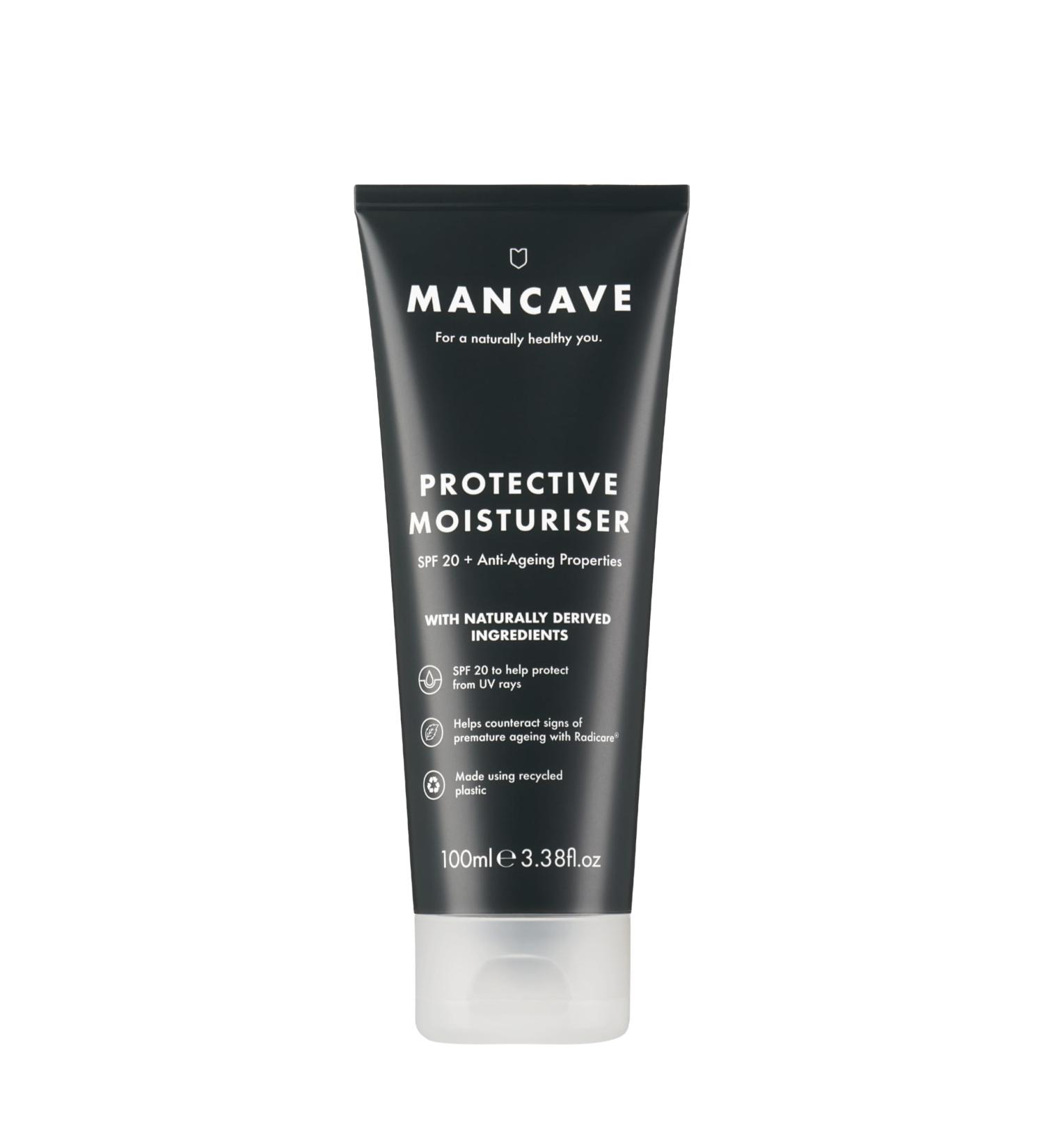 ManCave Anti-Ageing & SPF 20 Moisturiser 100ml Counteract Sign Of Premature Ageing Natural Formulation With Rosehip Oil And Vitamin E Vegan Made Using Recycled Plastics Made In England Anti-Ageing & SPF20 Moisturiser 100ml for Men - Buy Online on GoSupps.com