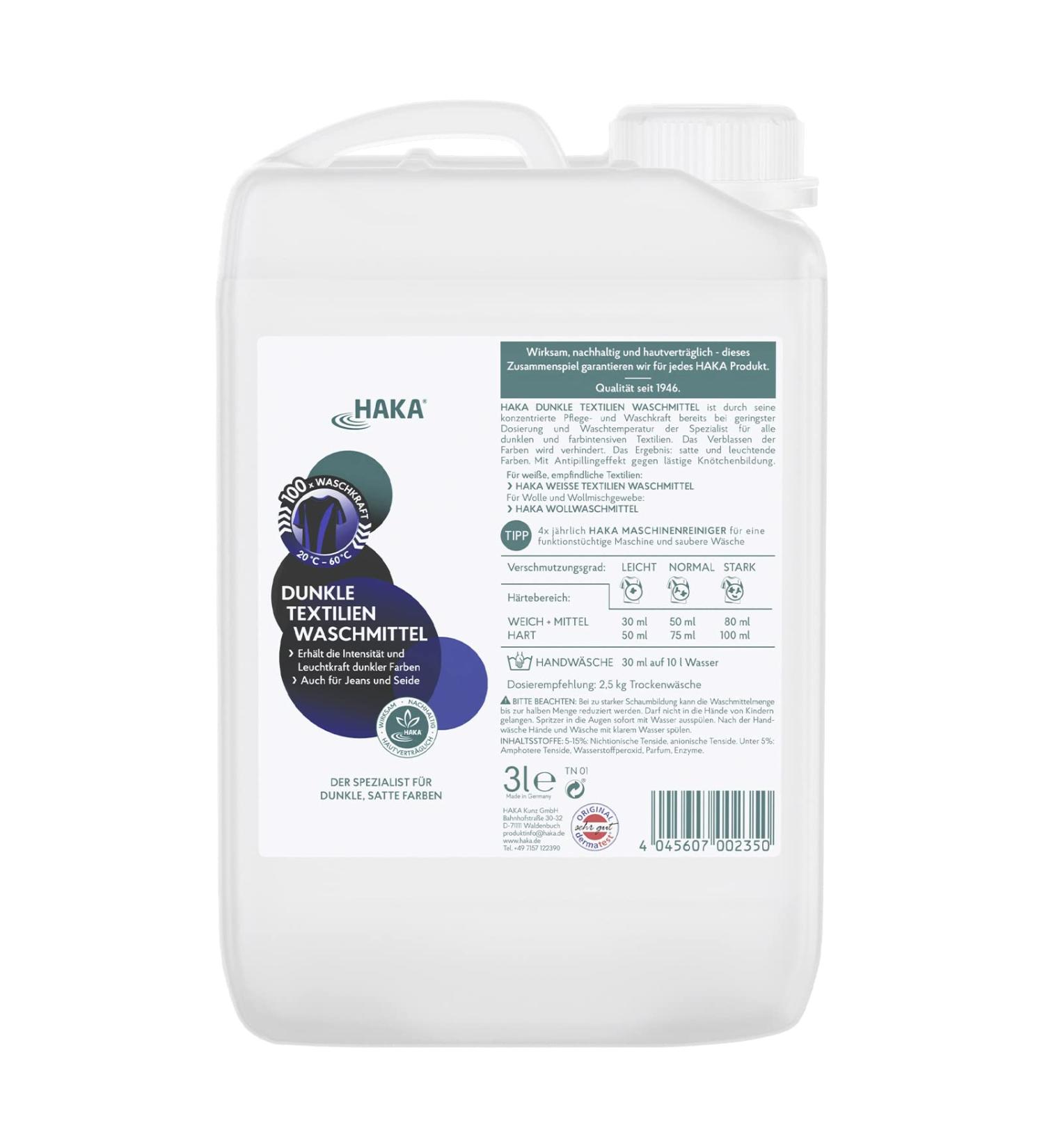 Haka Dark Textiles Detergent 3L | Intense Care for Dark Colors Jeans & Silk | Anti-Pilling Effect 1 Pack - Ideal for International Shipping - Buy Online on GoSupps.com