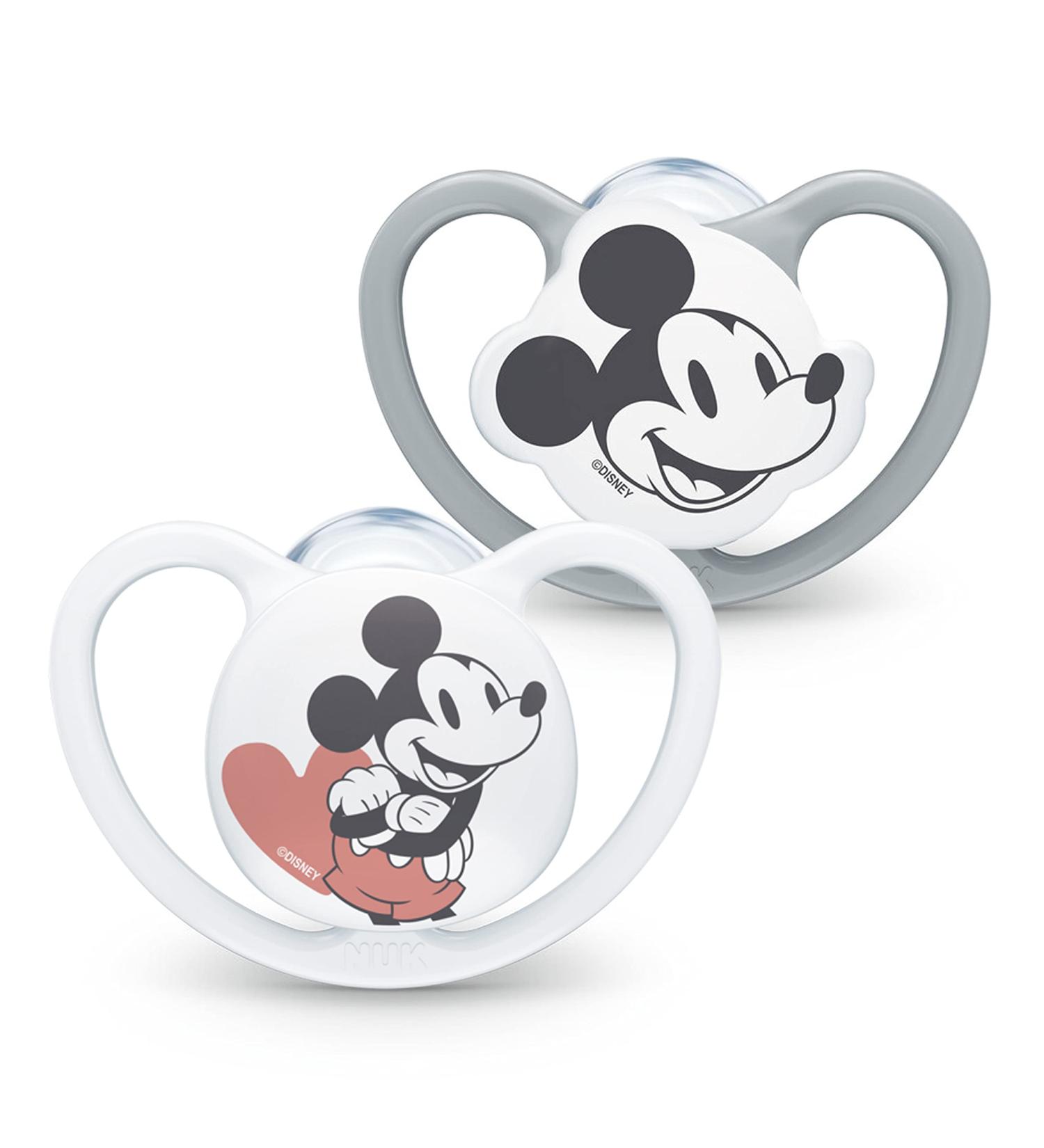 Nuk Sucker Space 6-18 Months | Mickey Mouse Silicone BPA-Free Pacifiers with Extra Ventilation | Gray/White | 2-Pack - Buy Online on GoSupps.com