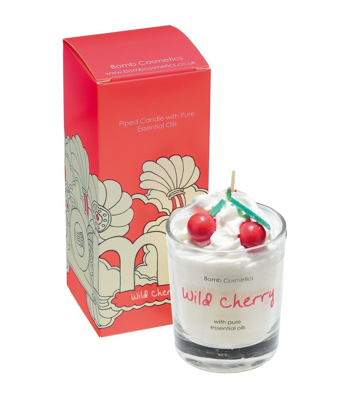 Glass candle "Wild Cherry" in a gift box with pure essential oils from Bomb Cosmetics