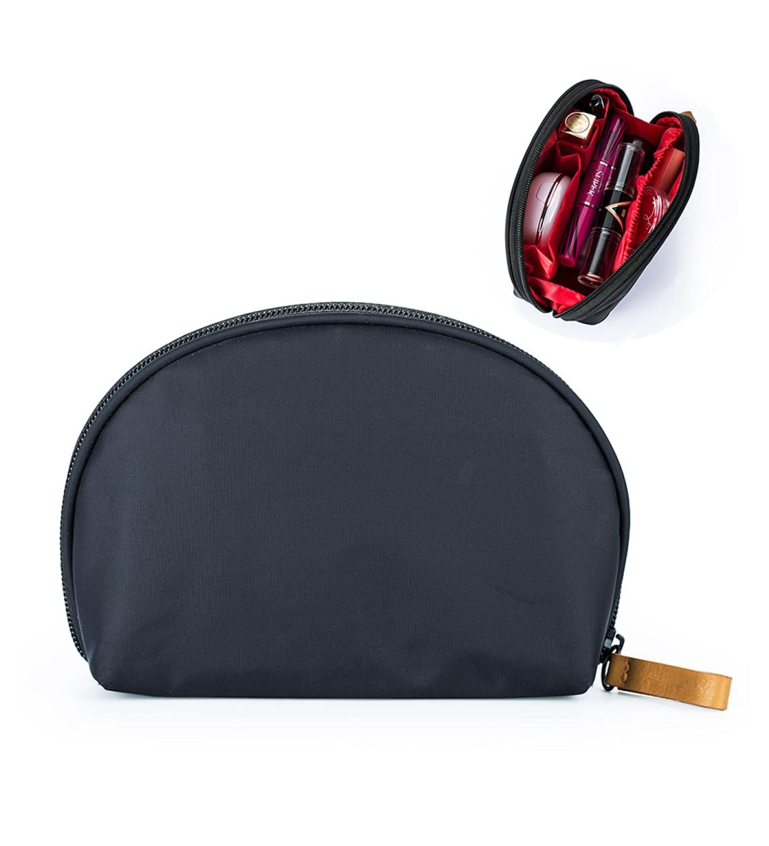 Hekyip Half Moon Cosmetic Bag - Small Portable Waterproof Travel Makeup Pouch for Girls and Women (Inner Red) - Buy Online on GoSupps.com