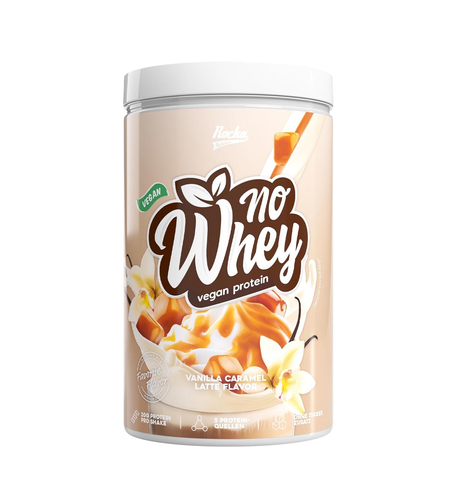 Rocka Nutrition No Whey Vegan Protein Powder - 20g Plant-Based Protein per Serving | Multicomponent Vanilla Caramel Latte | 1000g Delicious Taste - Buy Online on GoSupps.com