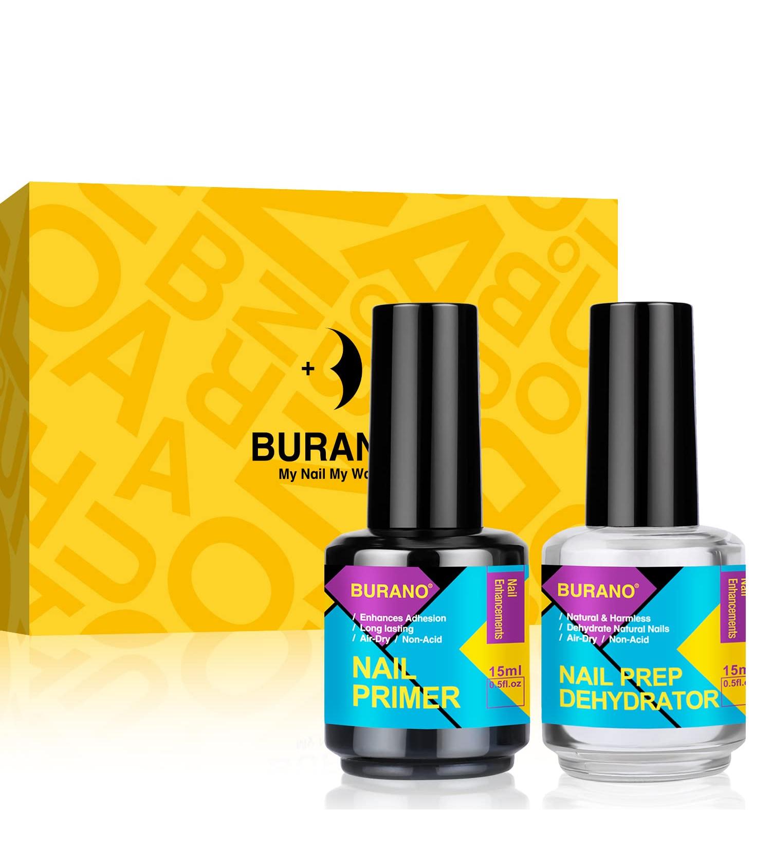 BURANO Natural Nail Gel Prep Dehydrator & Primer - Long Lasting, Acid-Free Acrylic Nail Primer - 0.5 oz (2 Bottles) - Buy Online on GoSupps.com