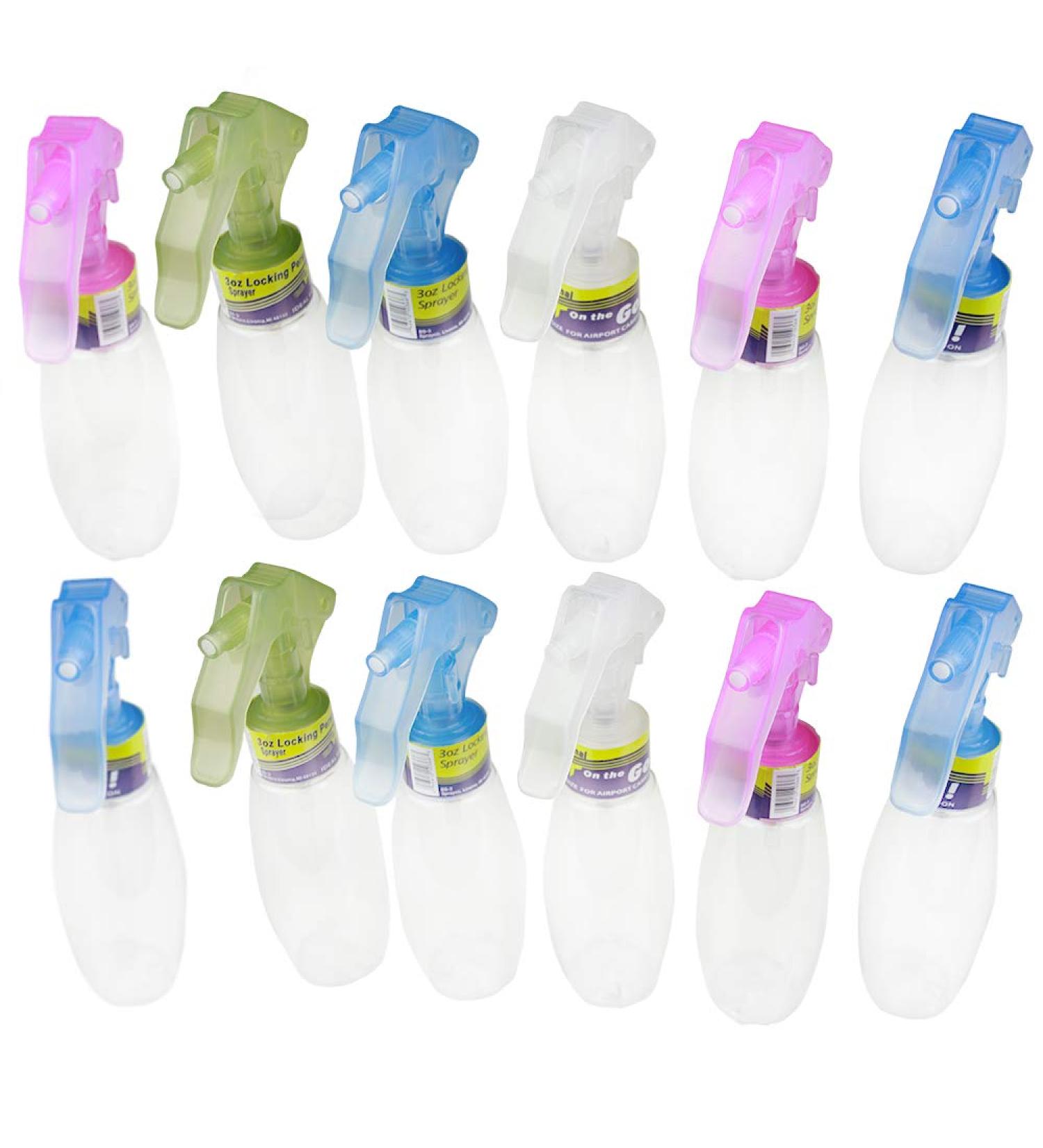Travel Bottle 3 Ounce Locking Spray (12 Pieces) Assorted Clrs (89ml)