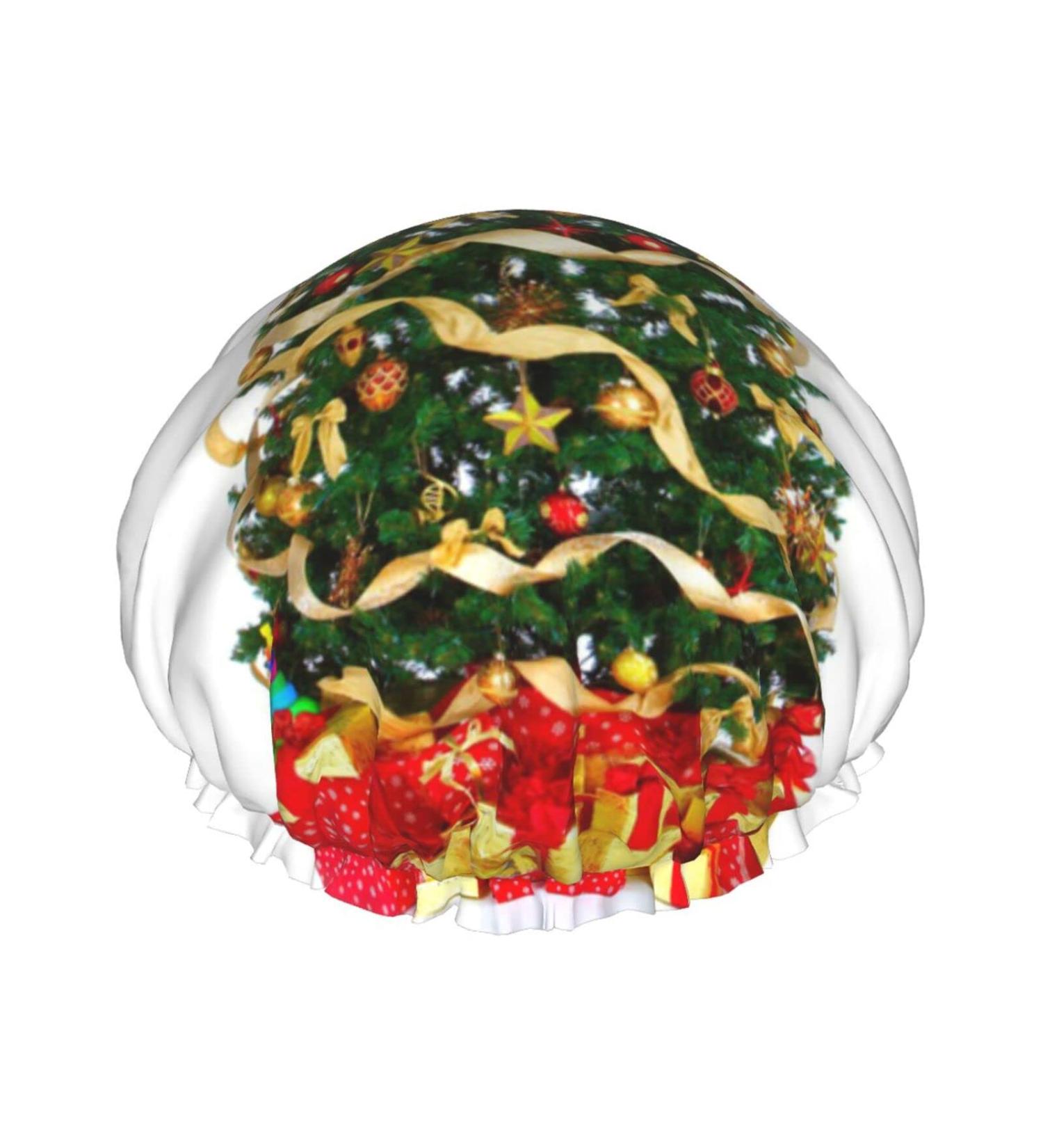 Garland Pine Tree Printed Waterproof Shower Cap for Women - Fits All Head Sizes and Hair Textures | Bath Cap - Buy Online on GoSupps.com