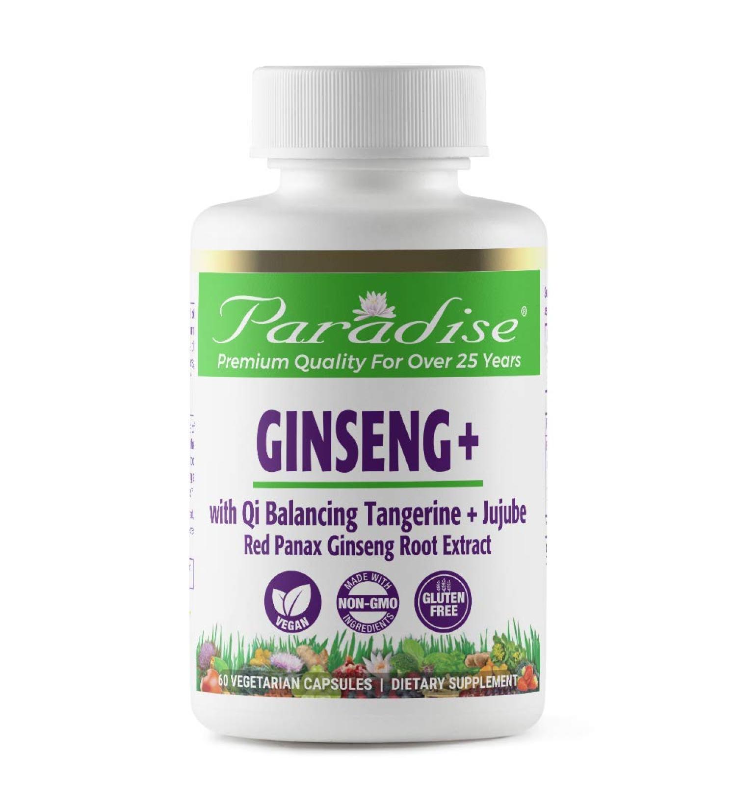 Paradise Herbs Ginseng Root Extract for Energy & Well-Being Vegan Non GMO Gluten Free Vitamin B1 B2 & B12 60 Capsules