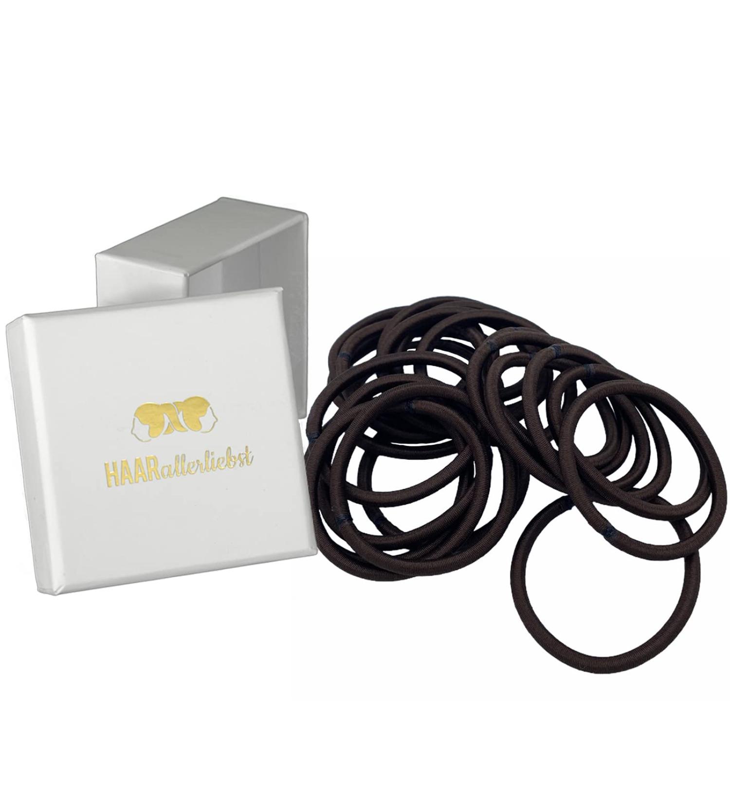HAARallerliebst Thick Hair Ties (20 pcs) - Brown 4.5mm with White Storage Box | International Shipping - Buy Online on GoSupps.com