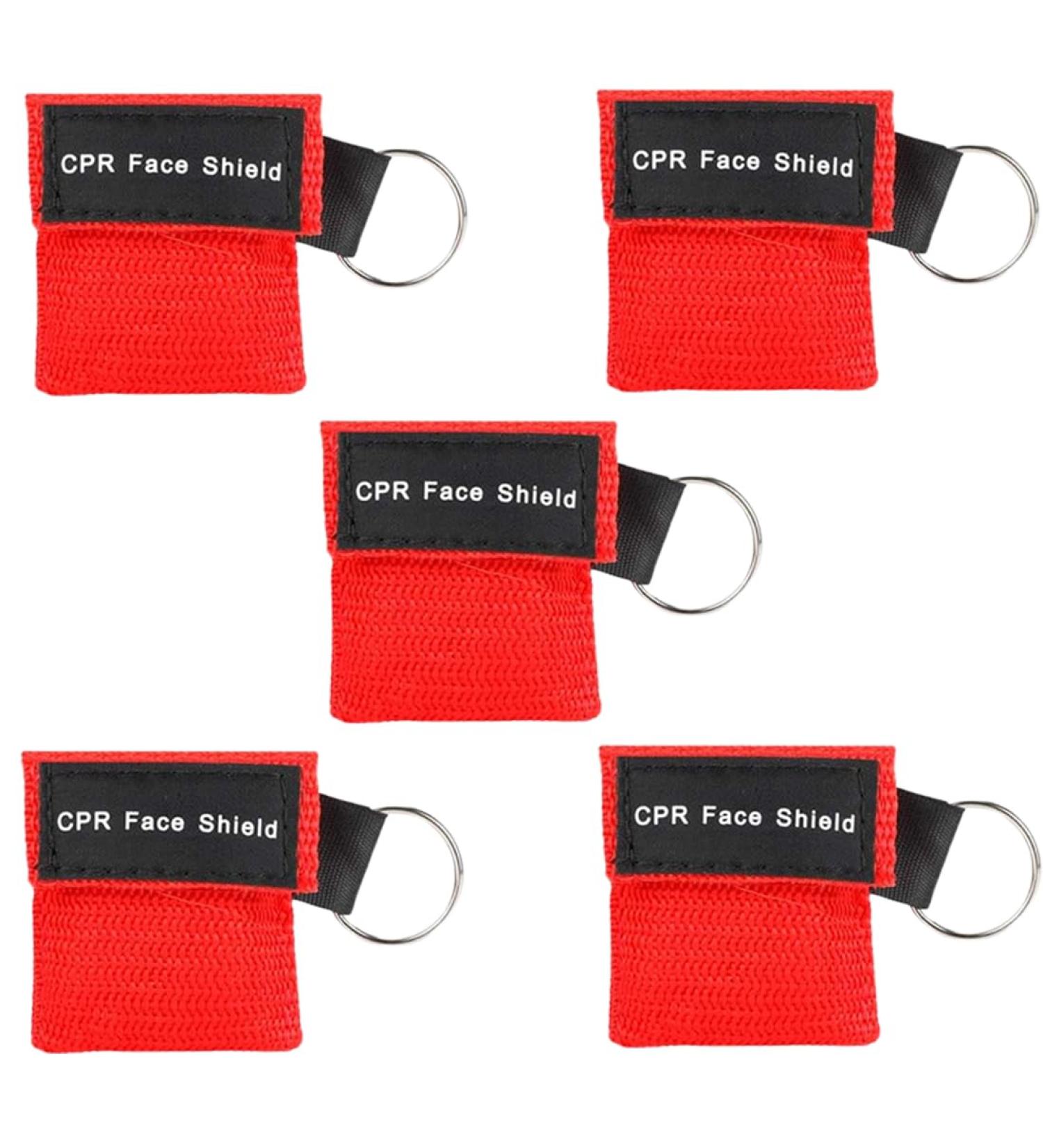 PHCOZY 5 Pcs CPR Mask Keychain Set | Check Valve & Breathing Scarf | MojiDecor Red Breathing Barrier for Safety & First Aid - Buy Online on GoSupps.com