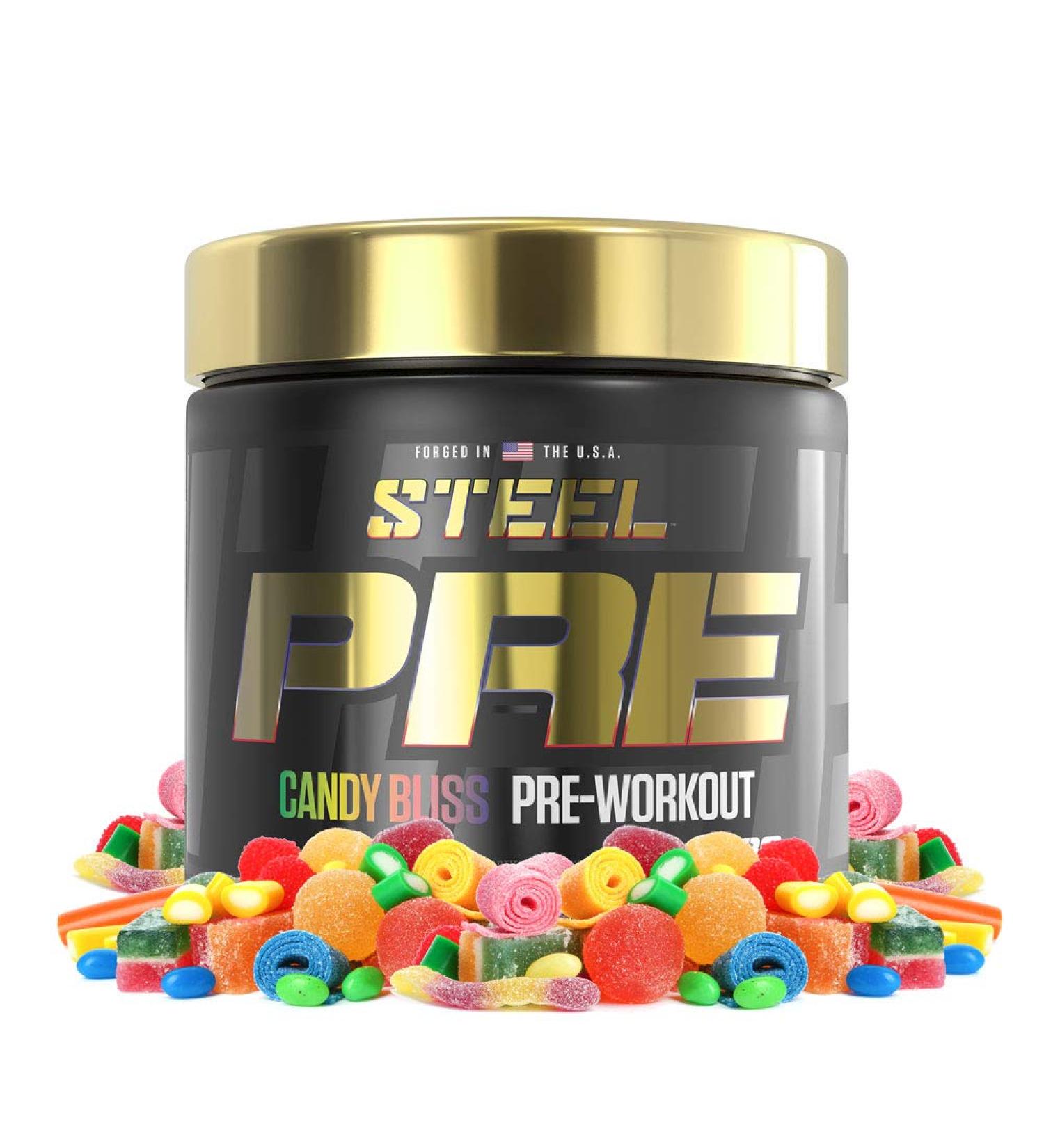 Steel Supplements Pre-Workout with Clean Energy and Intense Focus - Candy Bliss | PH Balanced Creatine for Increased Pump and Antioxidant Boost | 30 Servings - Buy Online on GoSupps.com