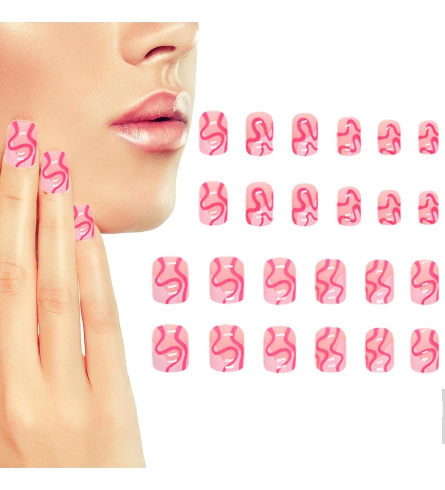 Short False Nails with Designs Square Cute Stick On Nails Colorful Artificial Full Acrylic White Flase Nails Design Nails for Women Girls - Buy Online on GoSupps.com