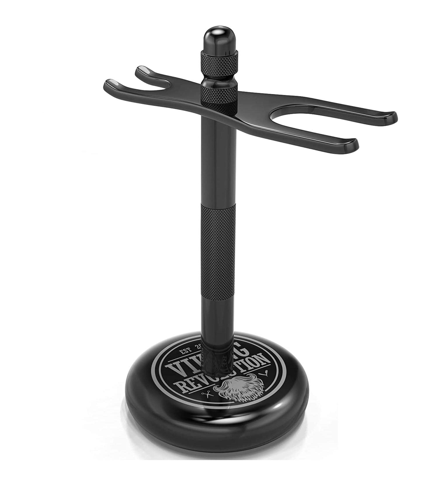 Black Safety Razor Stand - Prolong Razor Life with Shaving Brush Holder - Sturdy Weighted Base - Buy Online on GoSupps.com