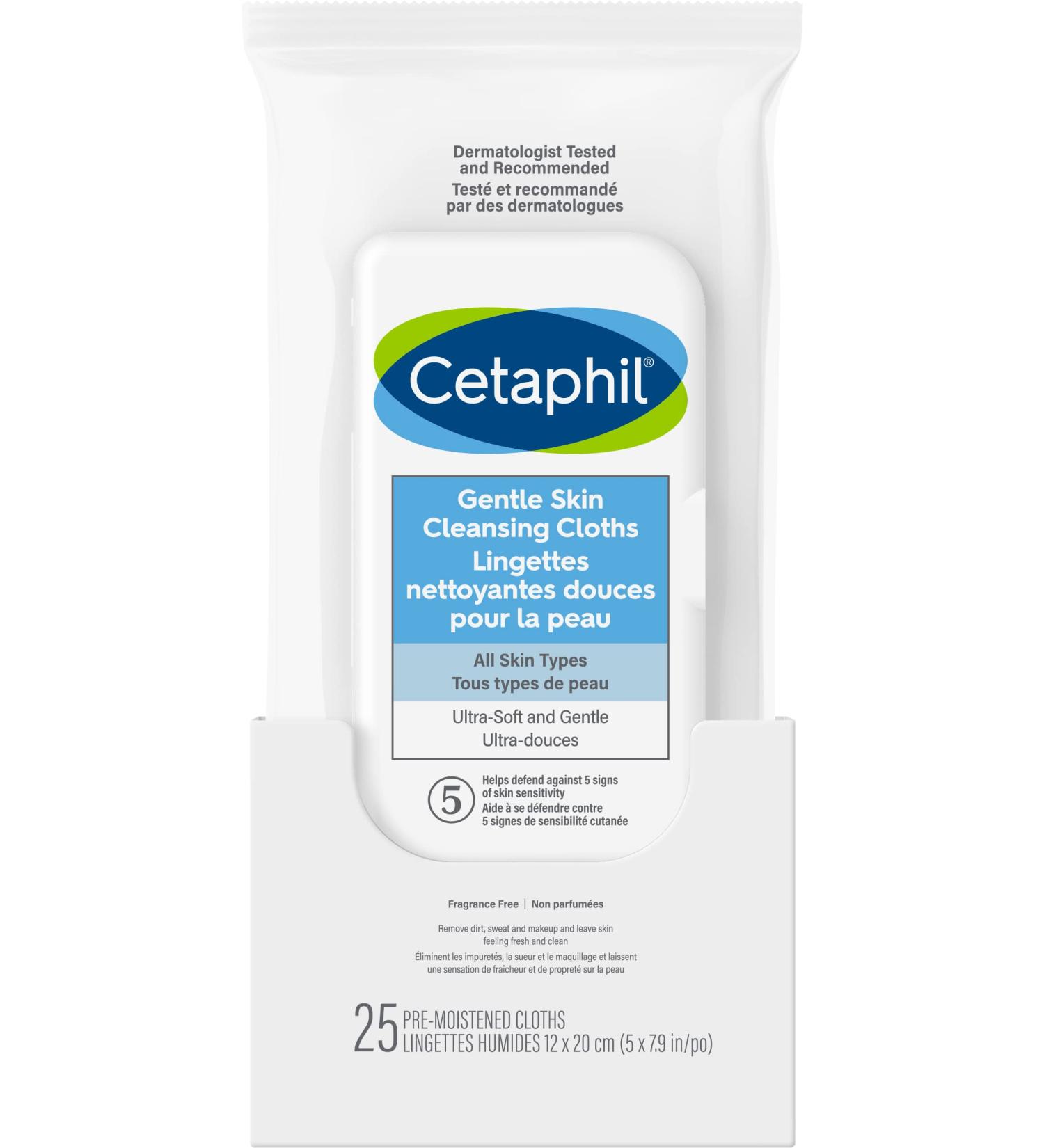 Cetaphil Gentle Skin Cleansing Cloths - Face and Body Wipes - Removes Dirt Oil and Makeup - Non Irritating For Sensitive Skin - Dermatologist Recommended 25-Count 25 count (Pack of 1) Skin Cleansing Cloths Wipes - Buy Online on GoSupps.com