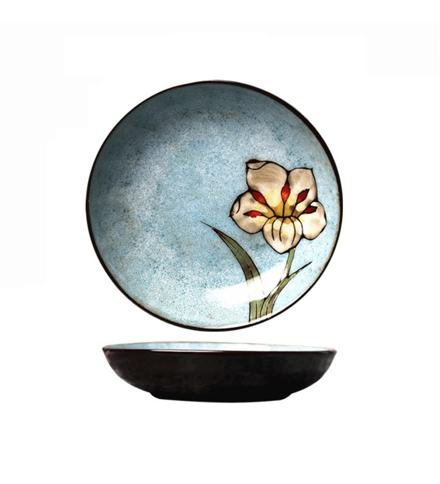 Dinner Plate Pasta Tableware Elegant Hand Painted Creative Ceramic Western Food Square Plate Unique Blue Green Daffodil Flower Pattern Home Kitchen Fruit Salad Dish B - Buy Online on GoSupps.com