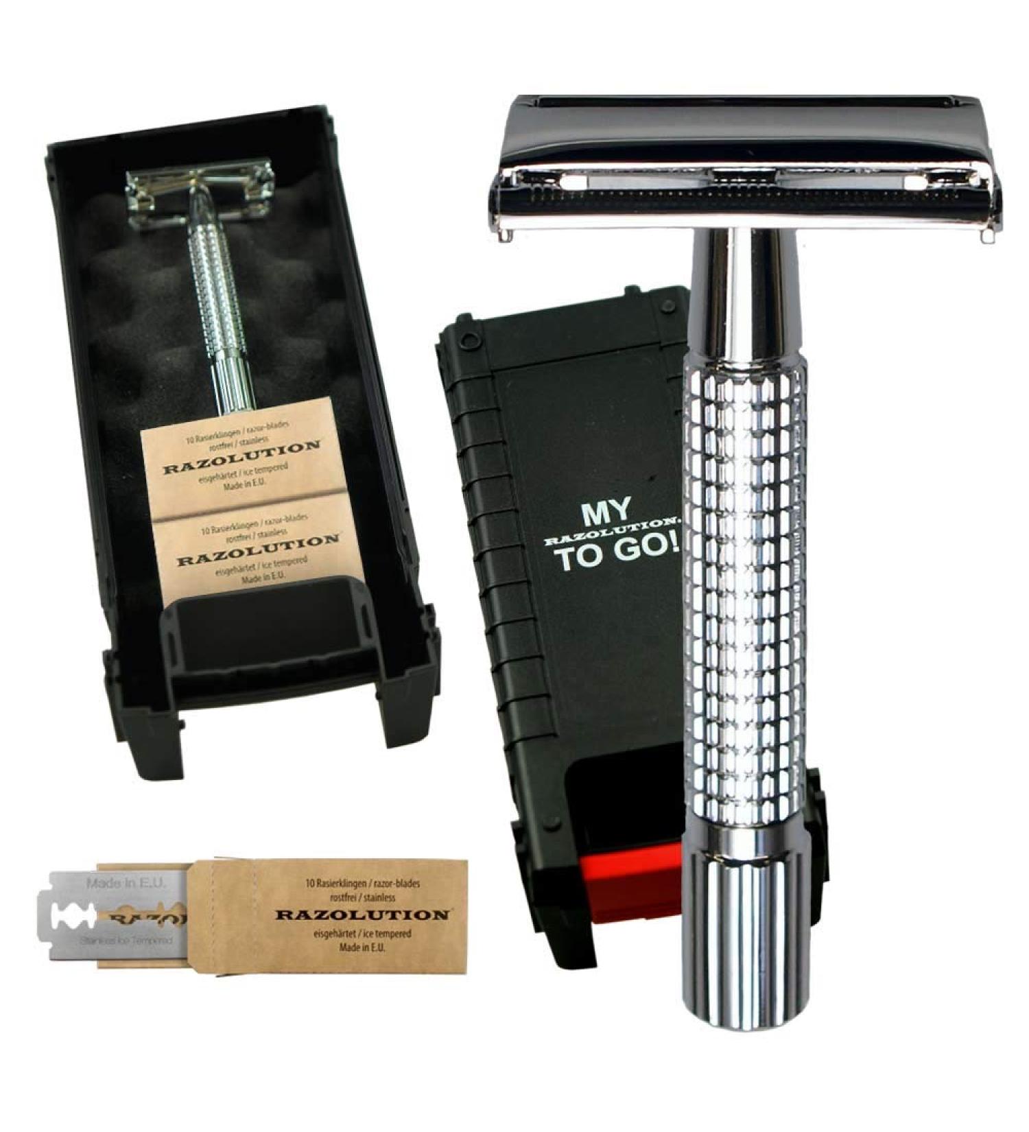 4-Piece Shaving Set - Special Promotion with Safety Razor & 20 Blades in Travel Box - Shop Internationally! - Buy Online on GoSupps.com
