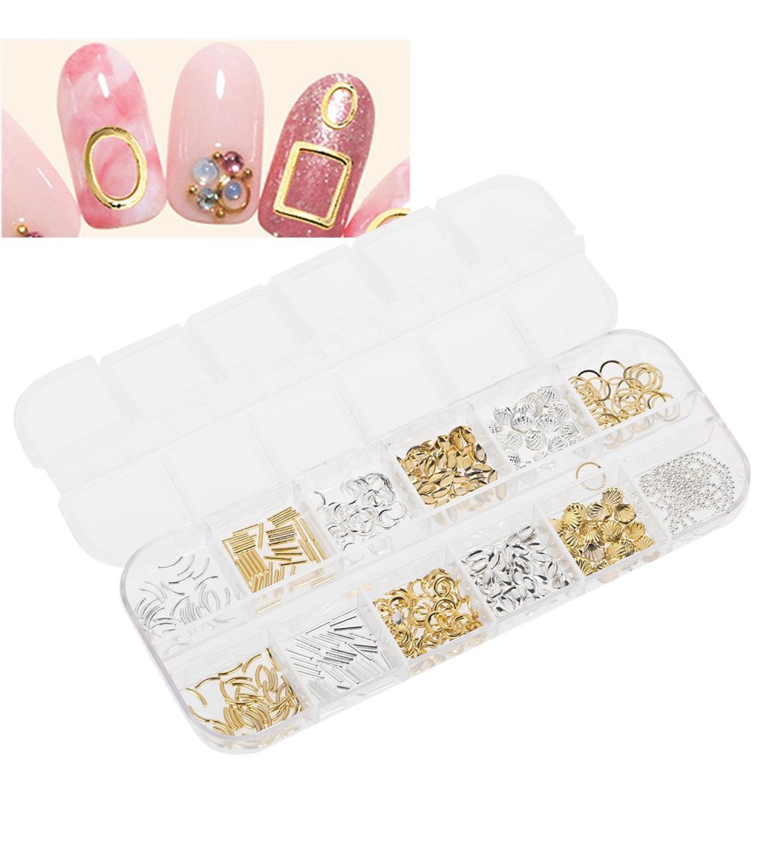 12 Grid Mixed Style Nail Art Decoration Metal Shell Star Studs Chain Nail DIY Accessories(#2) - Buy Online on GoSupps.com