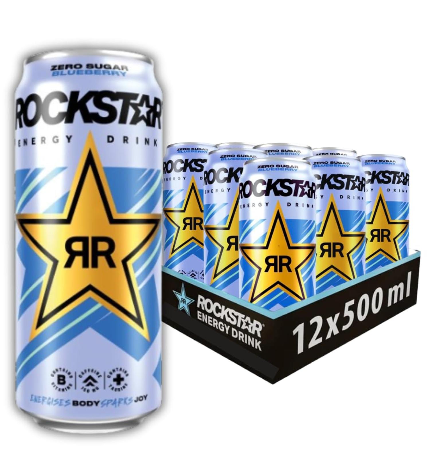 Rockstar Sugar Free Energy Drink Blueberry RRP Price Marked (12x500ml) Blueberry 12x500ml