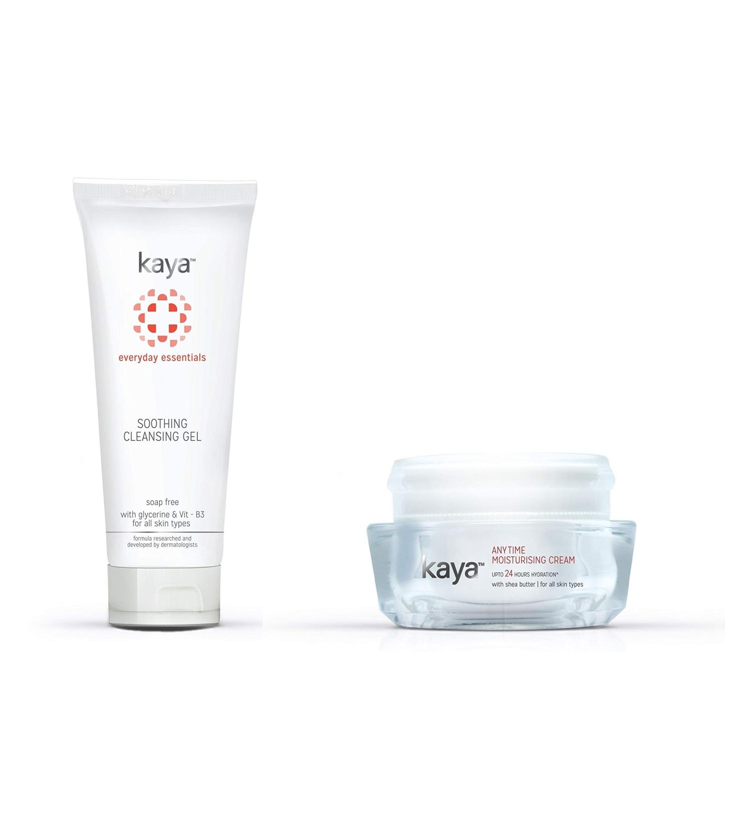 Kaya Skin Clinic Soothing Cleansing Gel & Anytime Moisturising Cream - 200ml & 50ml | International Shipping Available - Buy Online on GoSupps.com