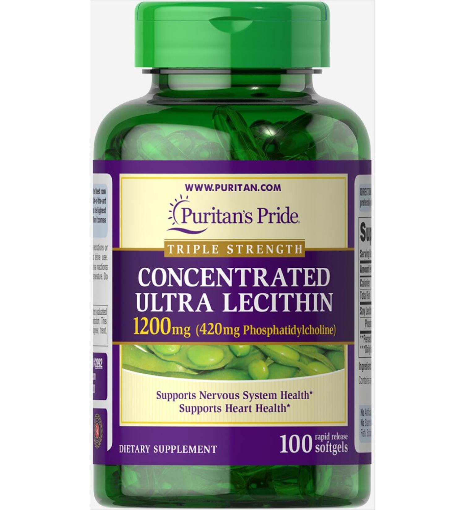 Puritan's Pride Concentrated Ultra Lecithin 1200 mg-100 Rapid Release Softgels
