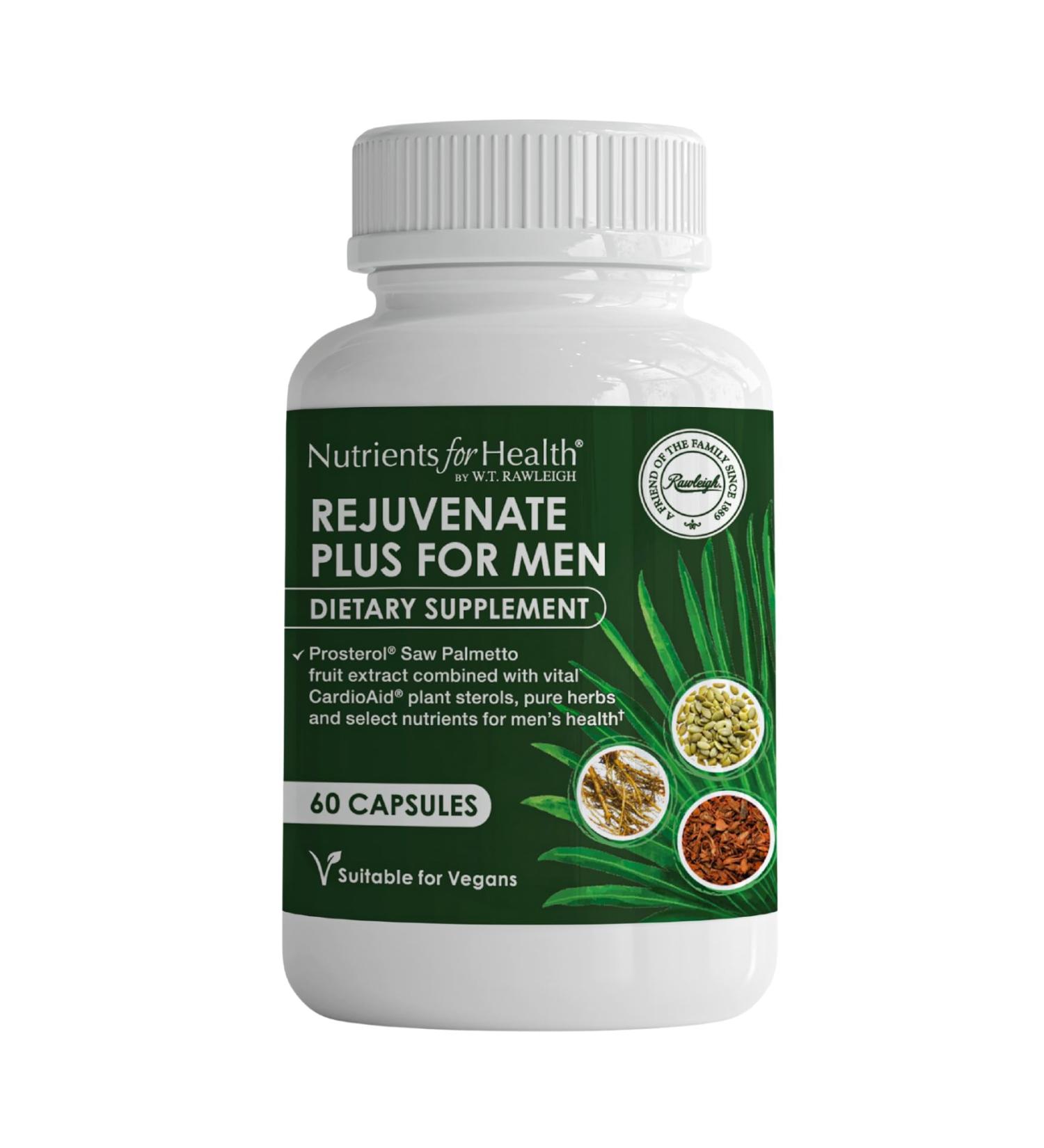 Rawleigh Rejuvenate Plus for Men: 60 Vegan Capsules. High-Potency 320mg Saw Palmetto Pumpkin Seed Pygeum Bark Plant Sterols Lycopene & Rosemary. Prostate Urinary Health Support Hair Supplement - Buy Online on GoSupps.com