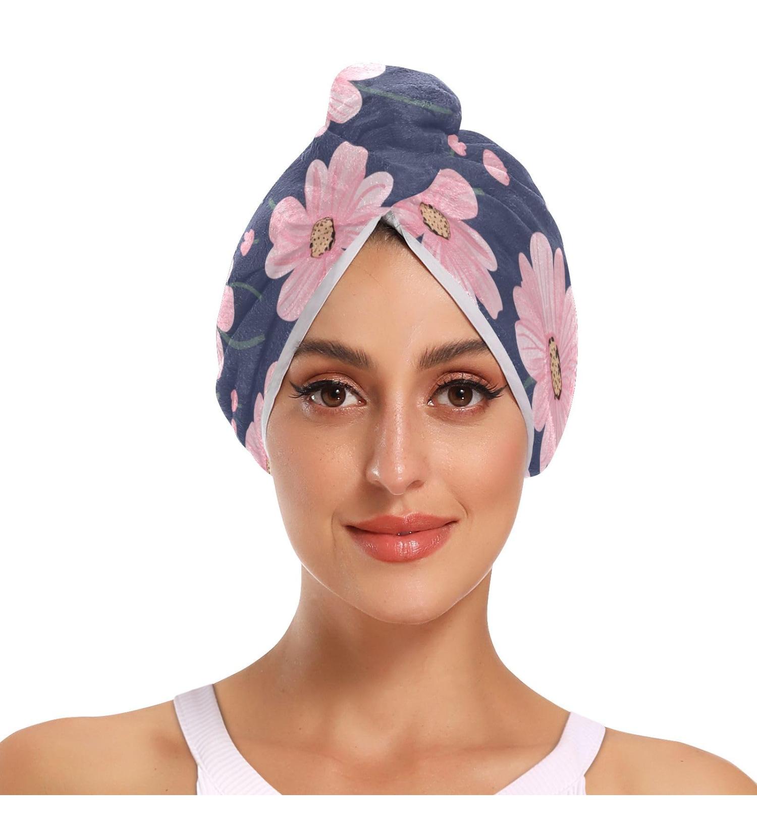 Buy Pink Daisy Flower Hair Towel 2 Pack - Super Absorbent Quick Dry Hair Turbans for Women & Girls - Buy Online on GoSupps.com