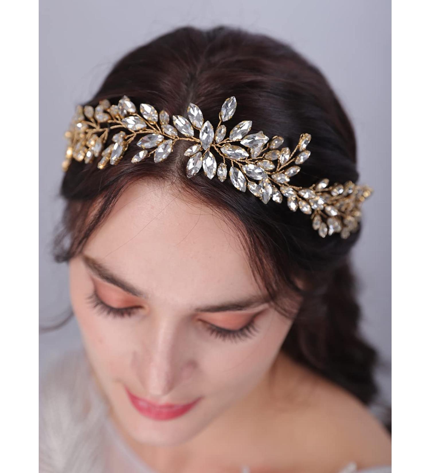 JWICOS Crystal Wedding Headband Bridal Hair Vine - Gold Prom Hair Accessories - Buy Online on GoSupps.com