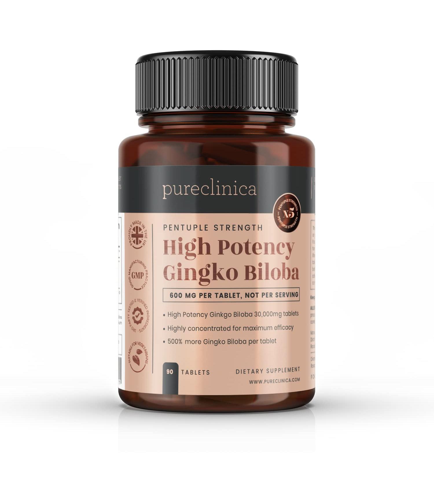 Pureclinica High Potency Ginkgo Biloba 30,000mg x 90 Tablets - 3 Months Supply - 5x Strength - Premium Quality Ginkgo Biloba Supplement - Buy Online on GoSupps.com
